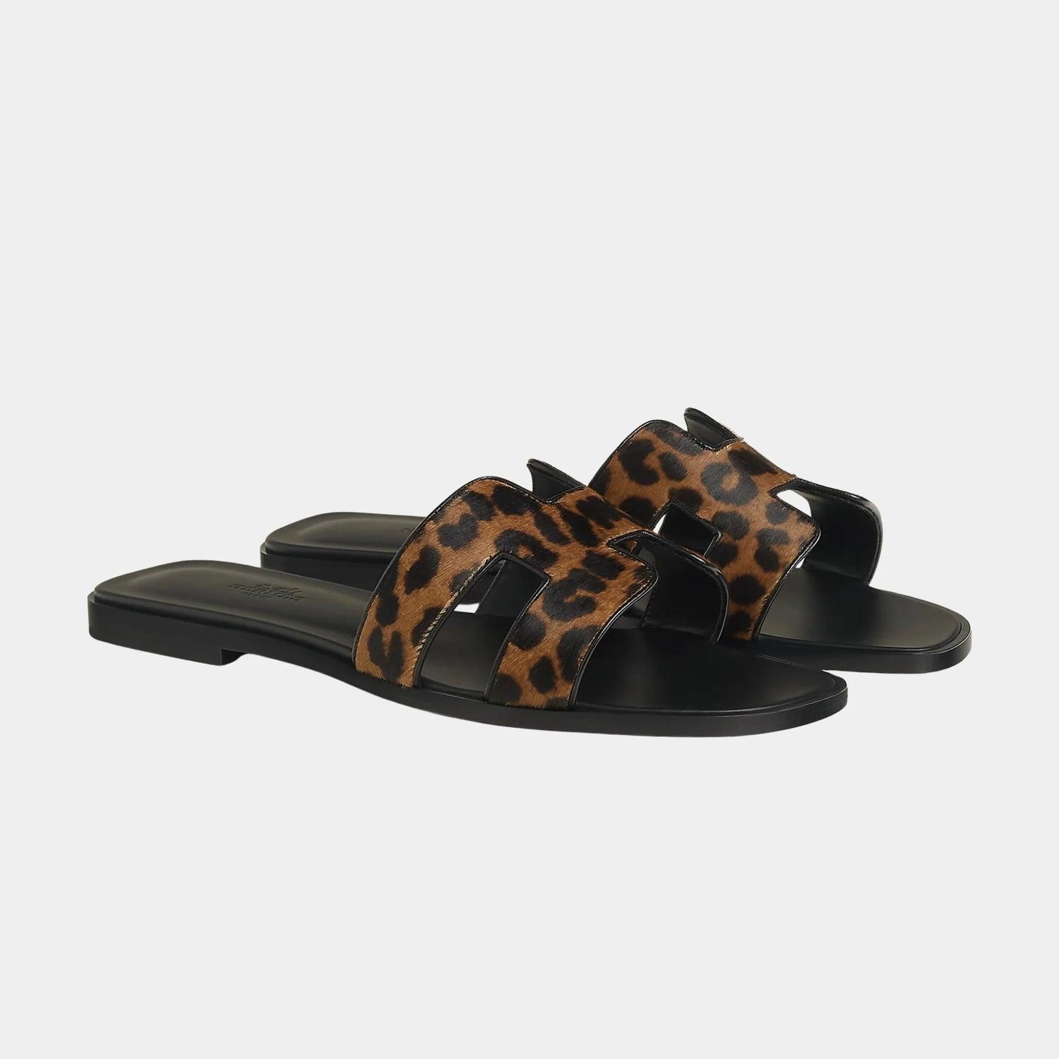 Hermes Oran Sandals in Moire Calfskin, Gold, Noir, Front