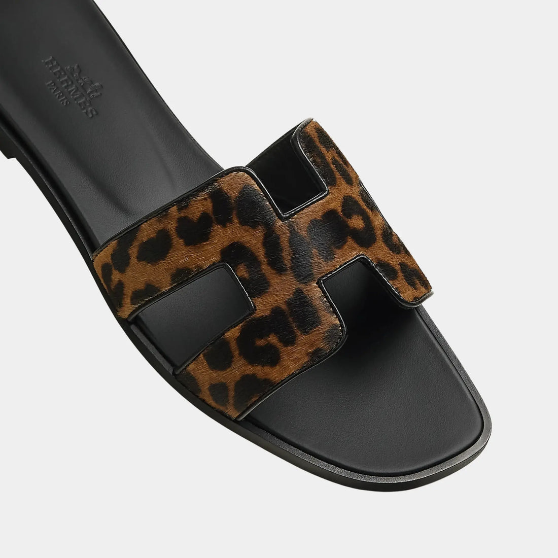 Hermes Oran Sandals in Moire Calfskin, Gold, Noir, Top