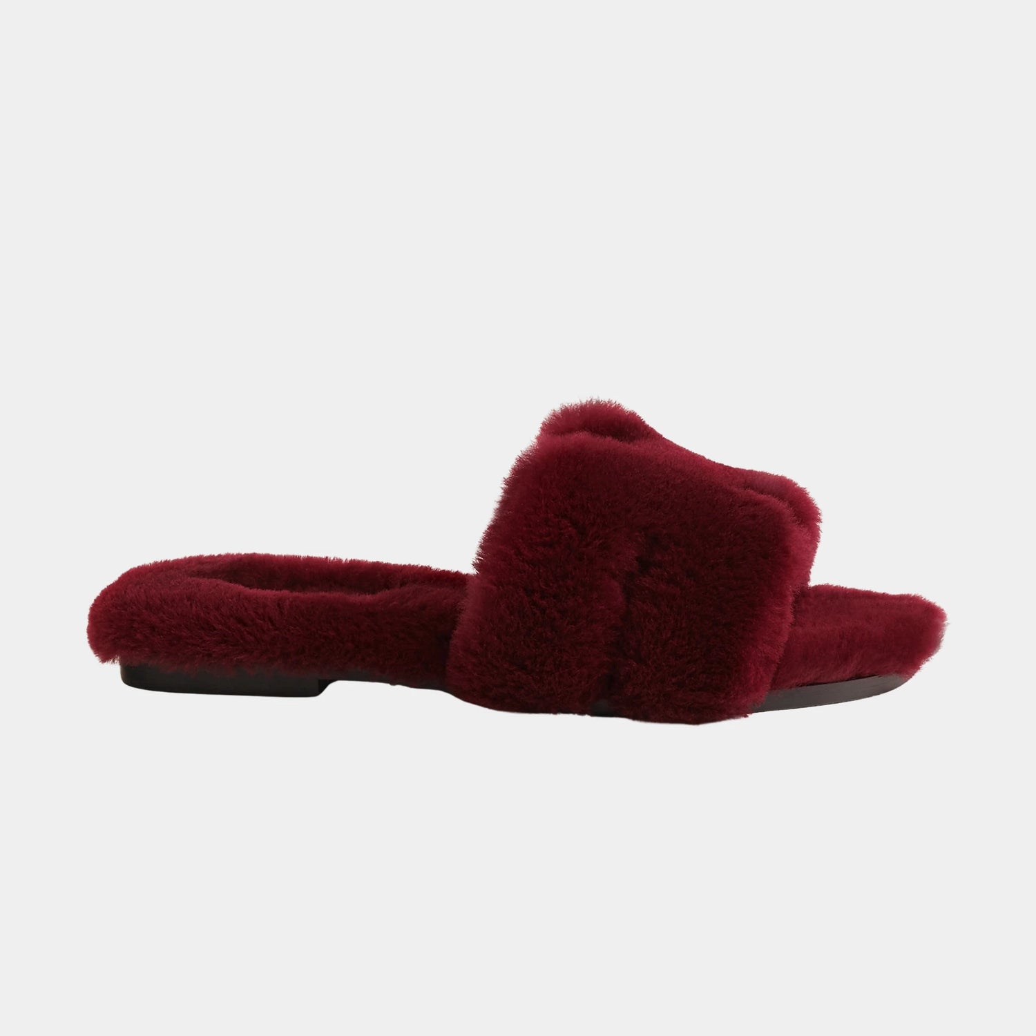 Hermes Oran Sandals in Shearling, Rouge H, Side