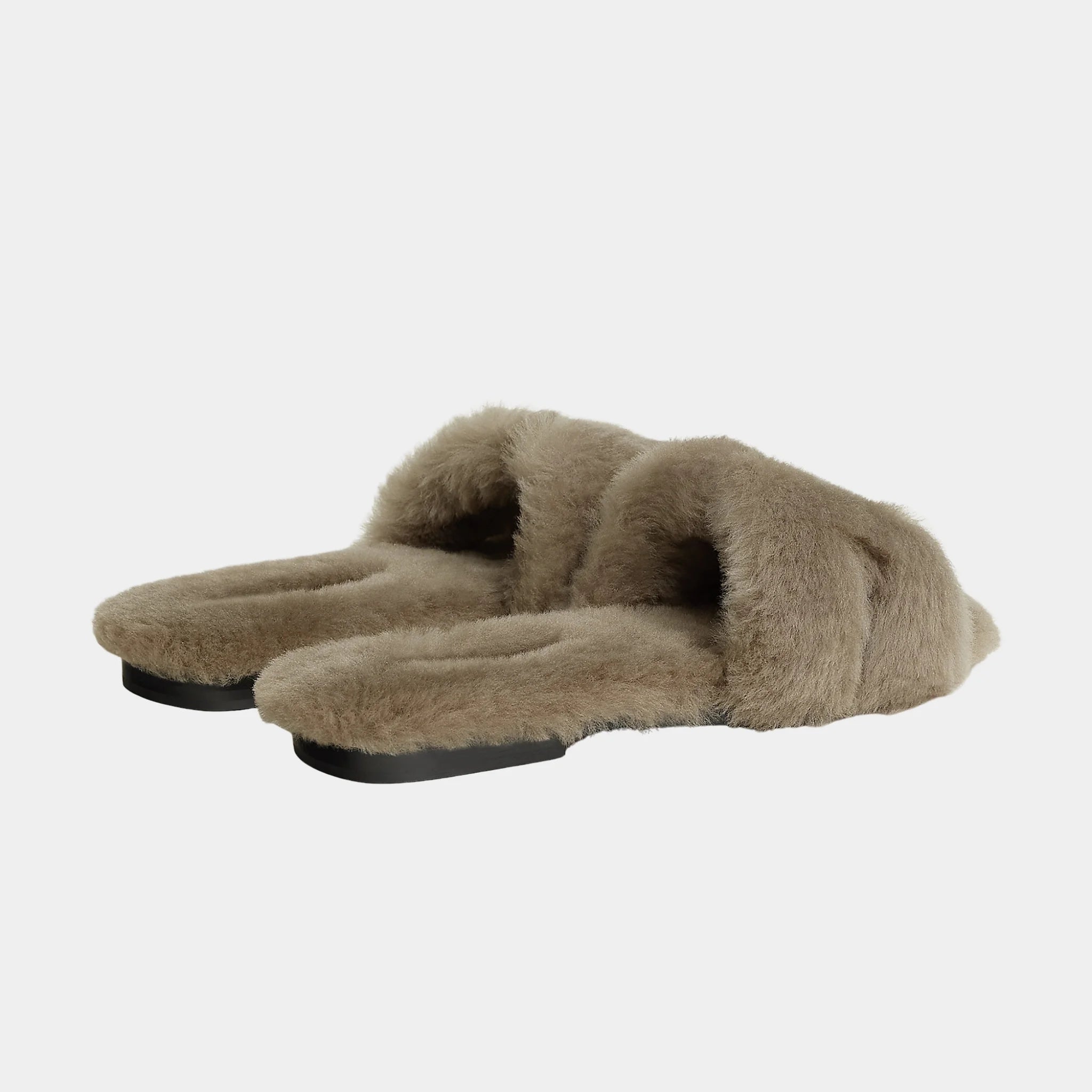 Hermes Oran Sandals in Sheepskin, Etoupe, Back