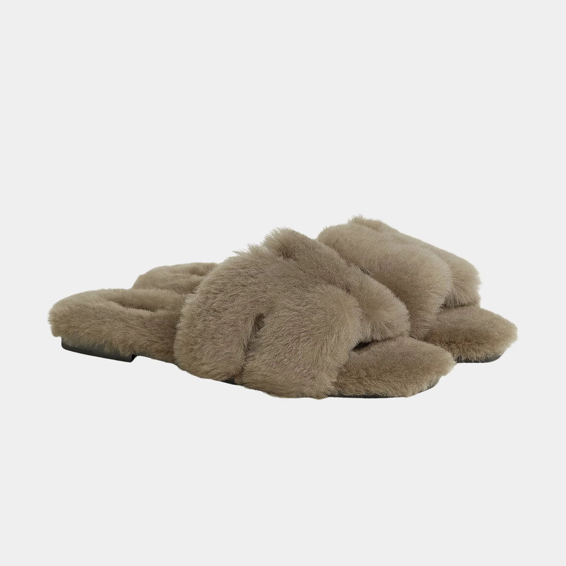 Hermes Oran Sandals in Sheepskin, Etoupe, Front