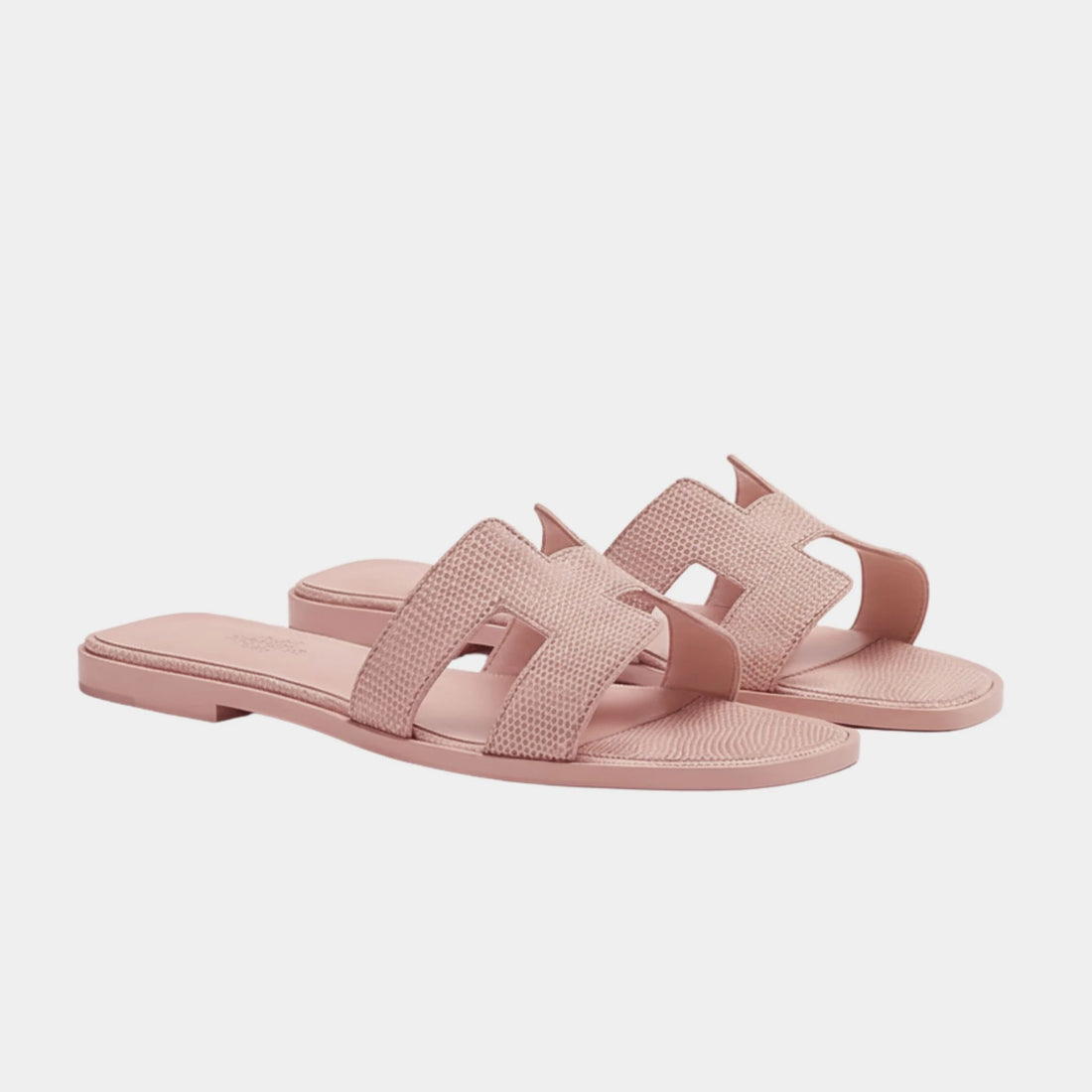 Hermes Oran Sandals Lizard, Pink Pale, Front