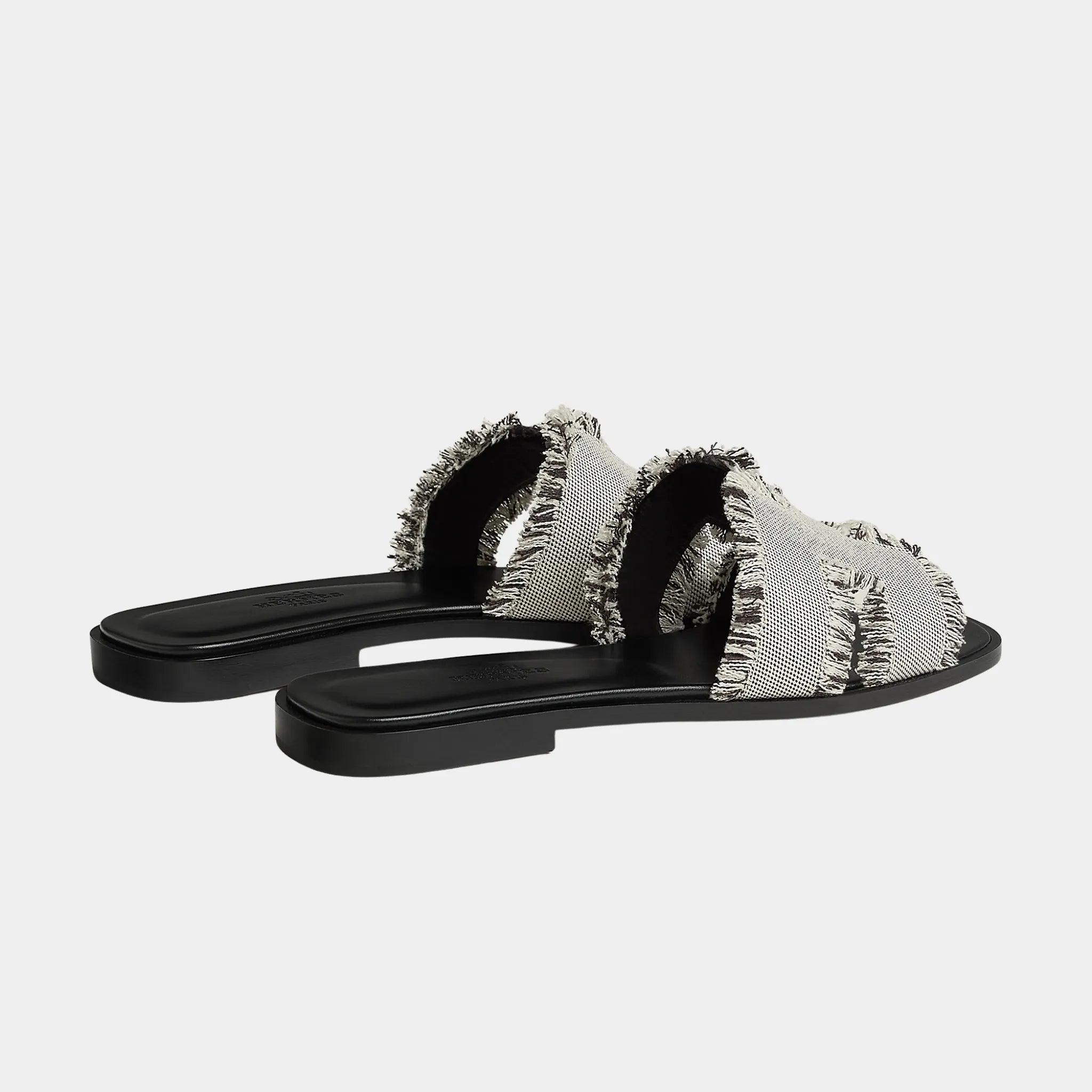 Hermes Oran Sandals in Maxi Fringed Canvas, Prunoir, Back