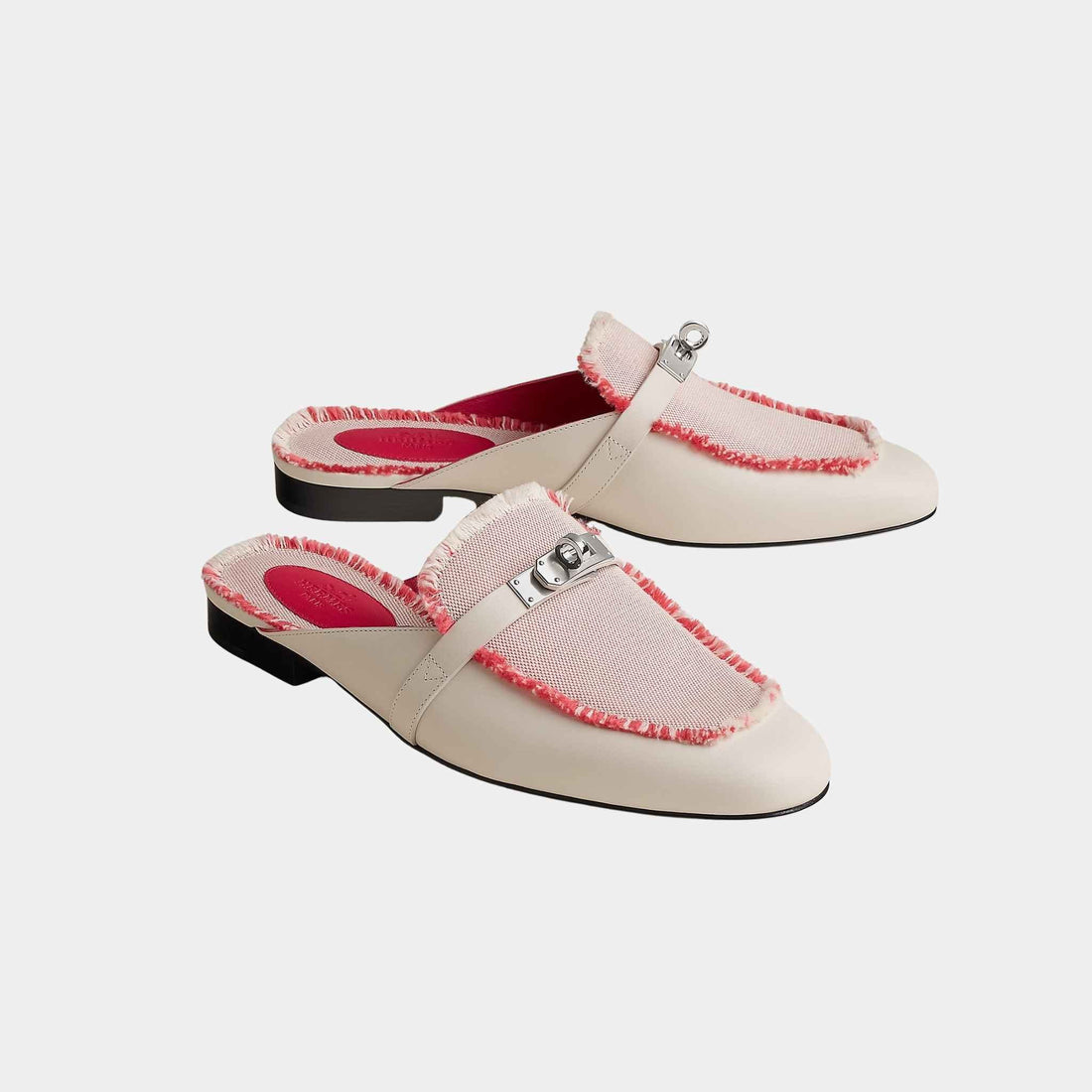 Hermes Oz Mule Calfskin and Fringed H Canvas, Front