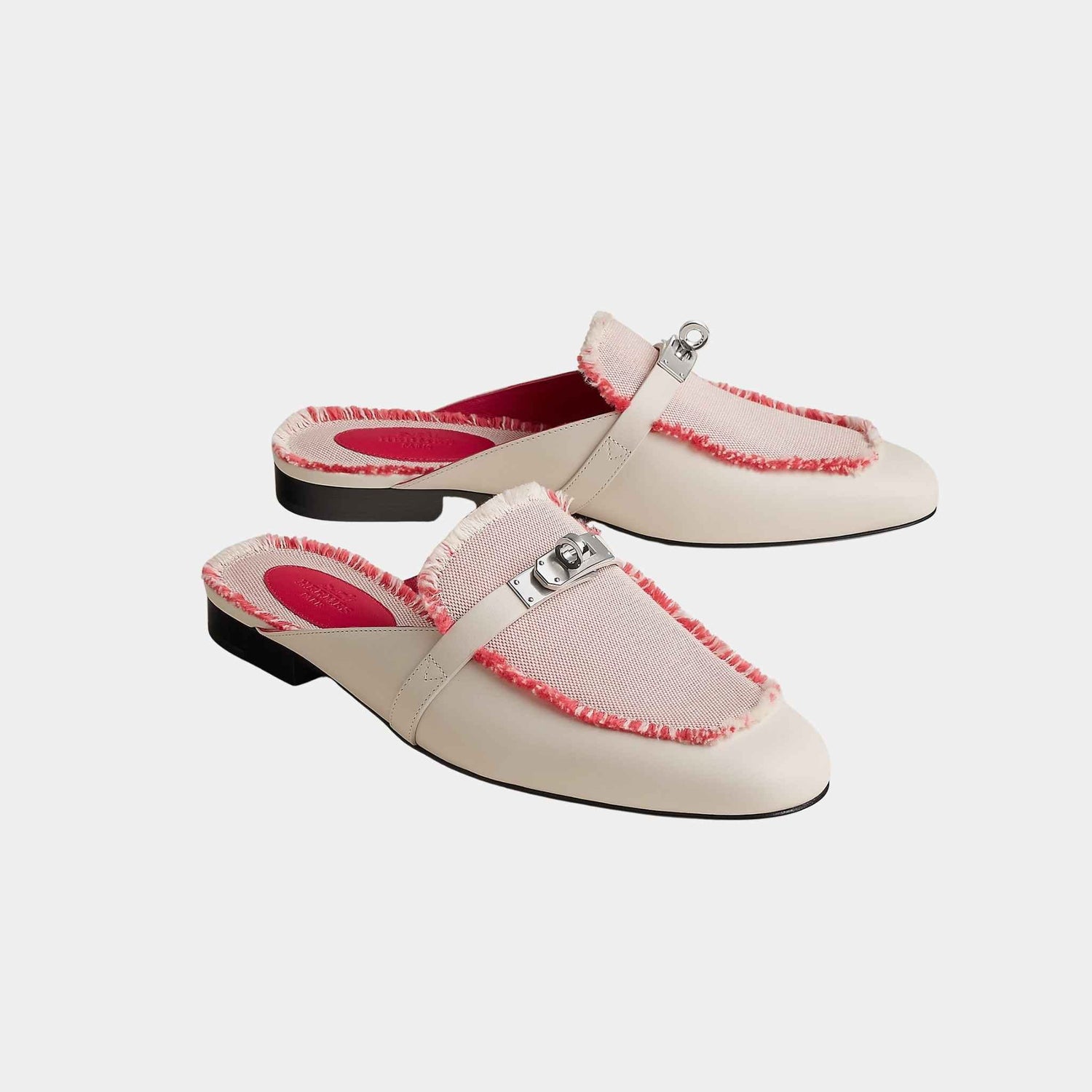 Hermes Oz Mule Calfskin and Fringed H Canvas, Front