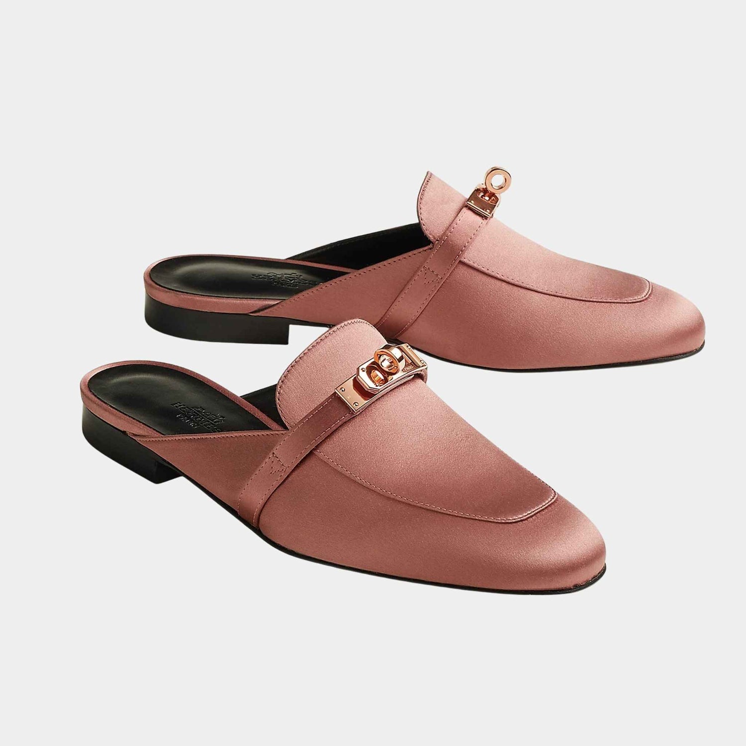Hermes Oz Mule in Satin Crepe RGHW, Bois De Rose, Front