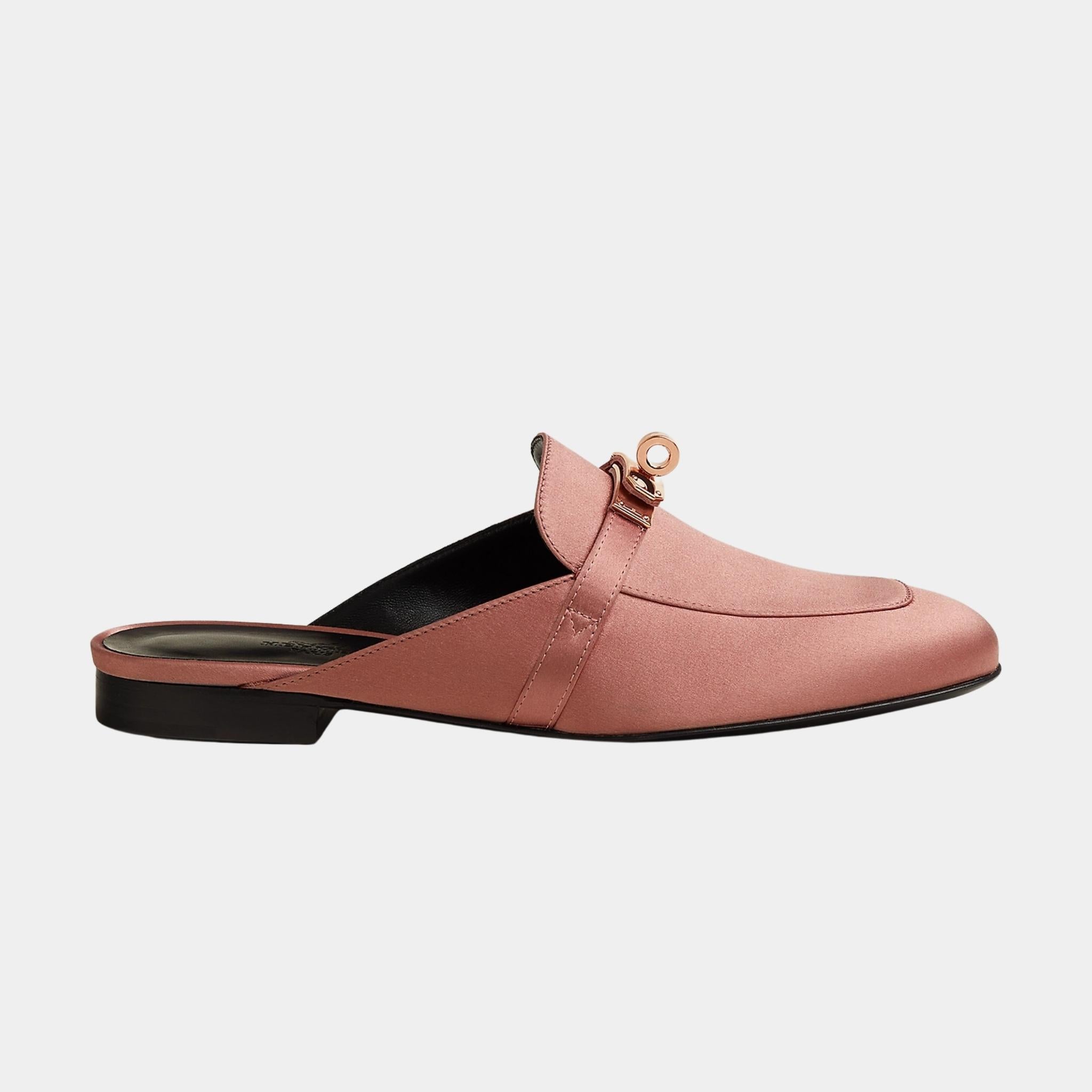 Hermes Oz Mule in Satin Crepe RGHW, Bois De Rose, Side