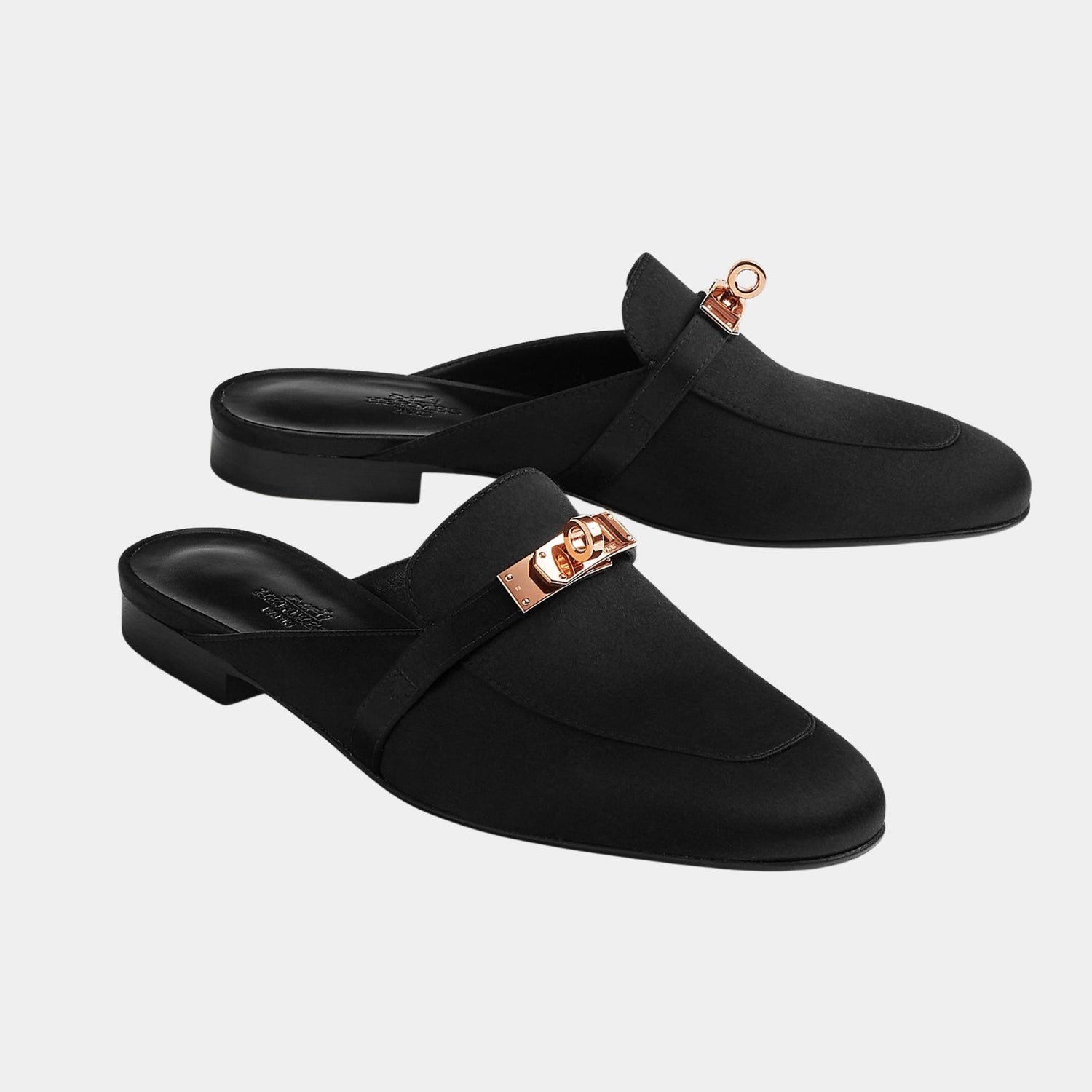 Hermes Oz Mule in Satin Crepe RGHW, Noir, Front