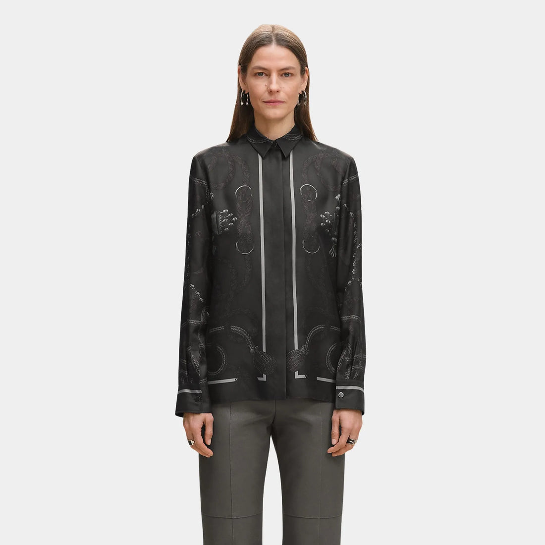 Hermes Palefroi Remix Classic Shirt, Gris Charbon, Front