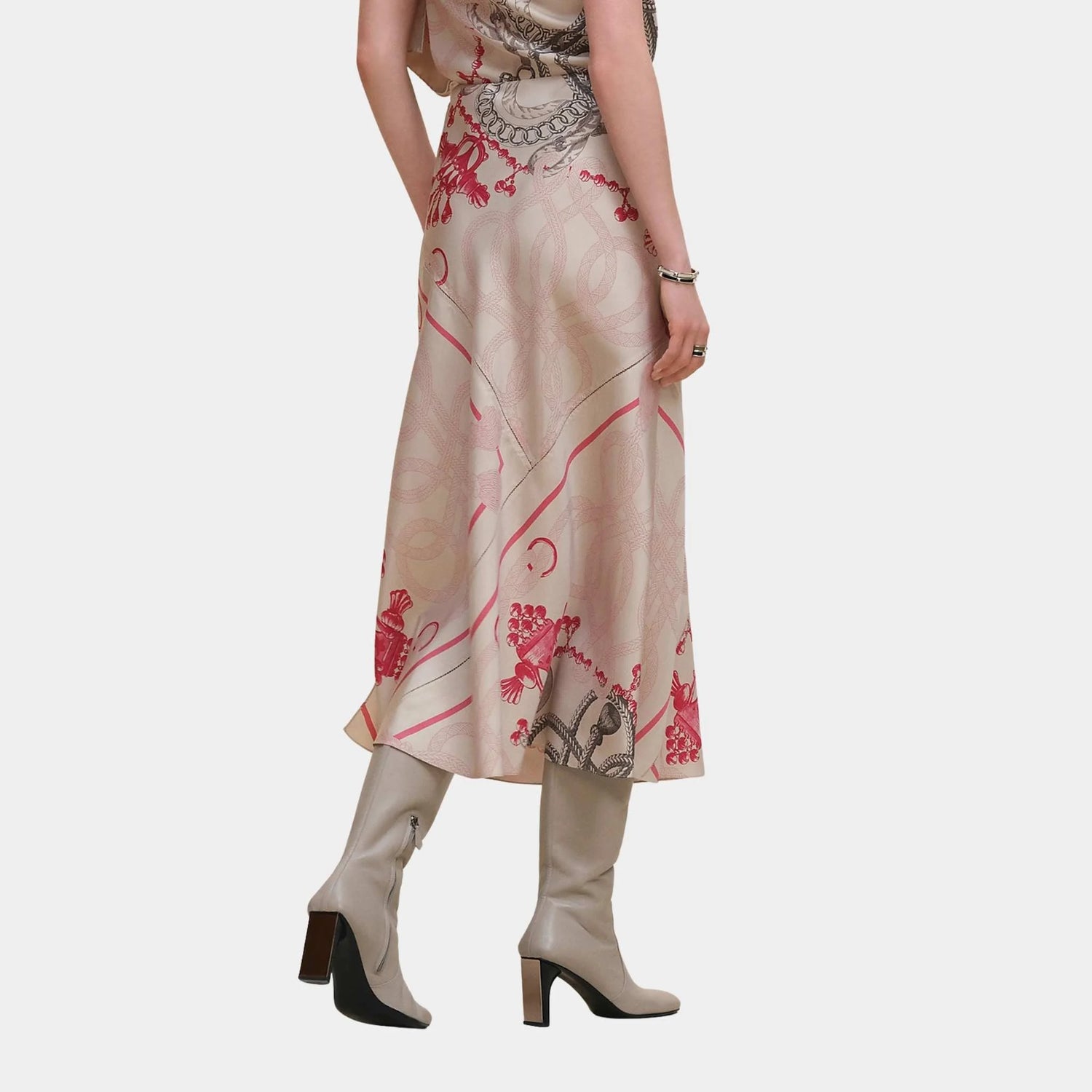 Hermes Palefroi Remix Flowy Slanted Skirt, Beige Avoine, Back