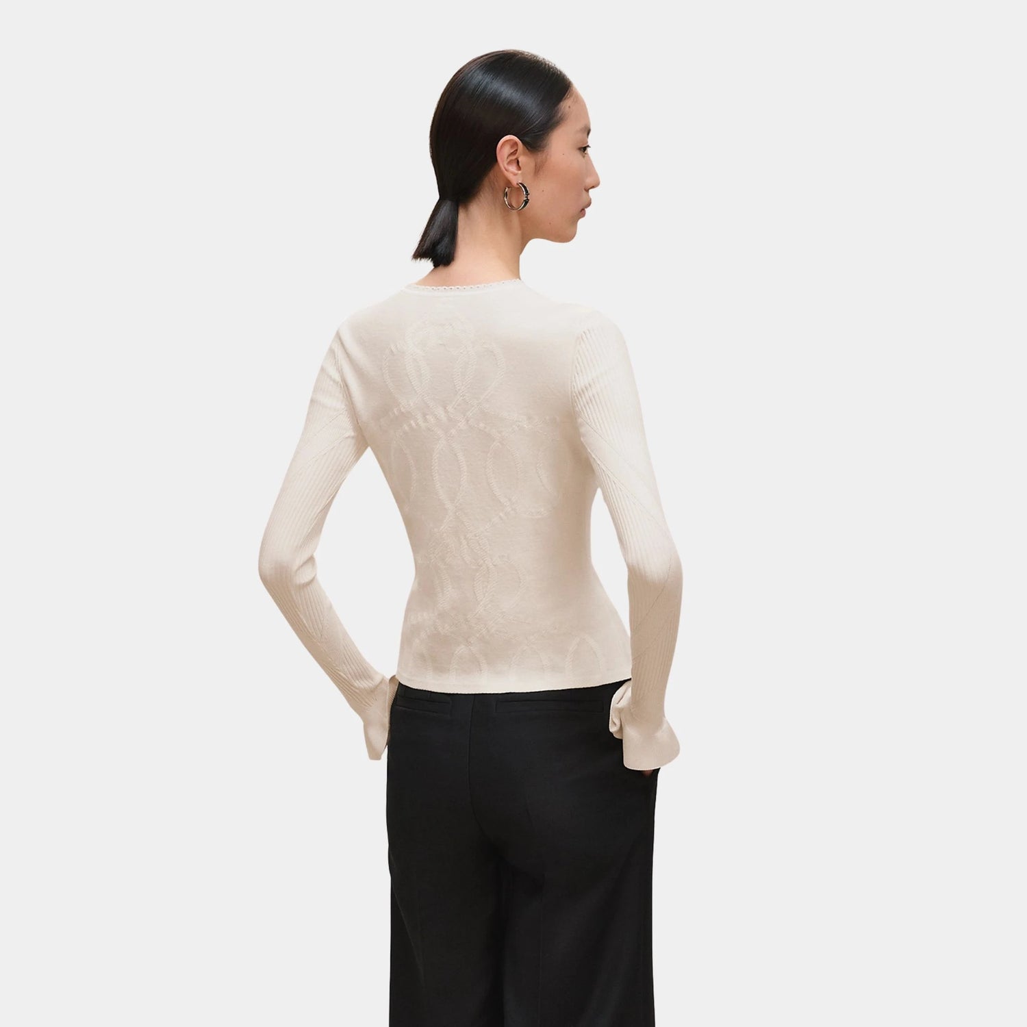 Hermes Palefroi Remix Light Long-sleeve Sweater, Blanc Naturel, Back
