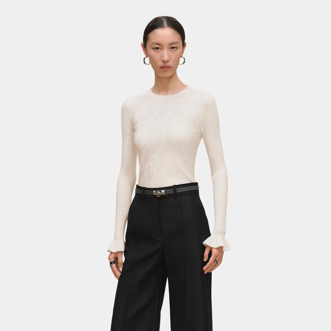 Hermes Palefroi Remix Light Long-sleeve Sweater, Blanc Naturel, Front