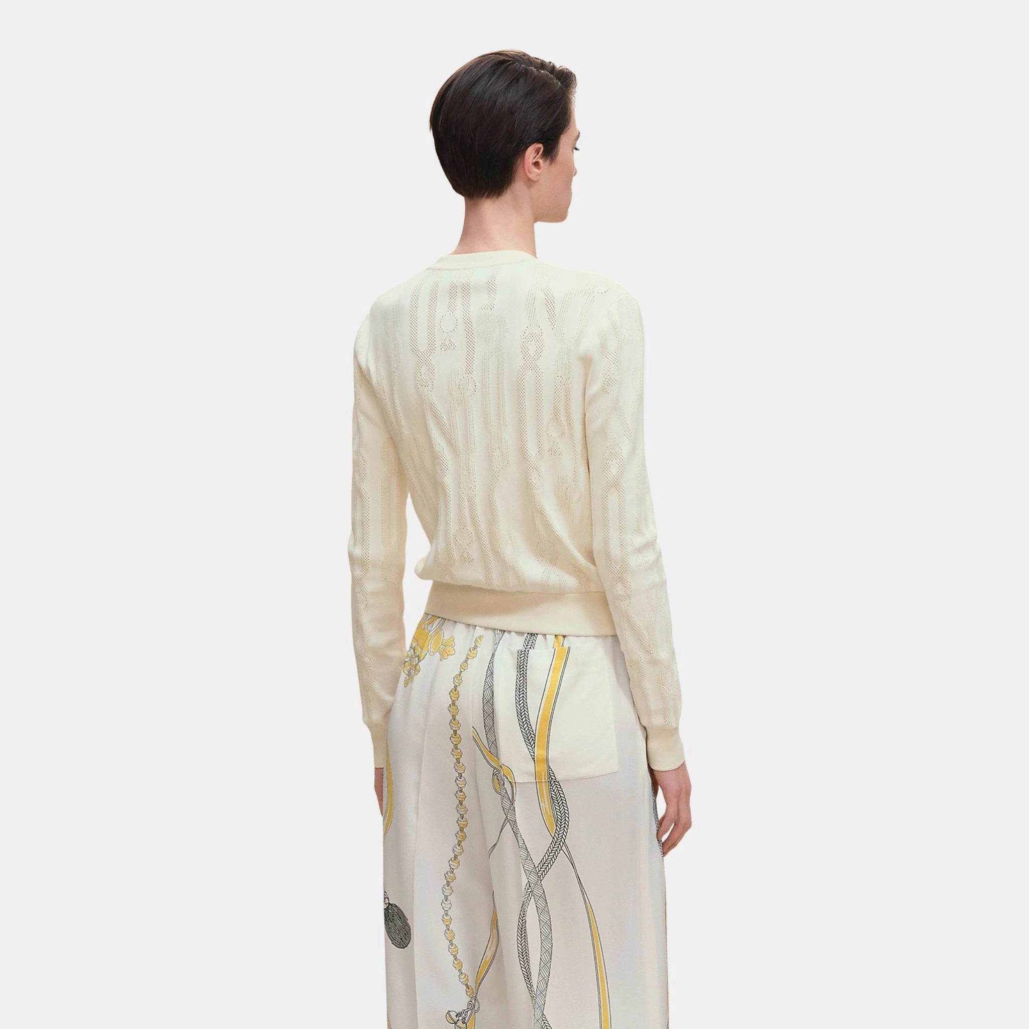 Hermes Palefroi Remix Long-sleeve Cardigan, Blanc Naturel, Back