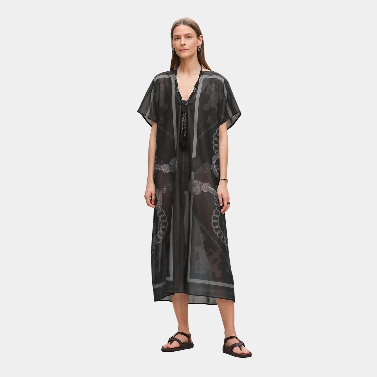 Hermes Palefroi Remix Maxi Beach Caftan, Gris Charbon, Front
