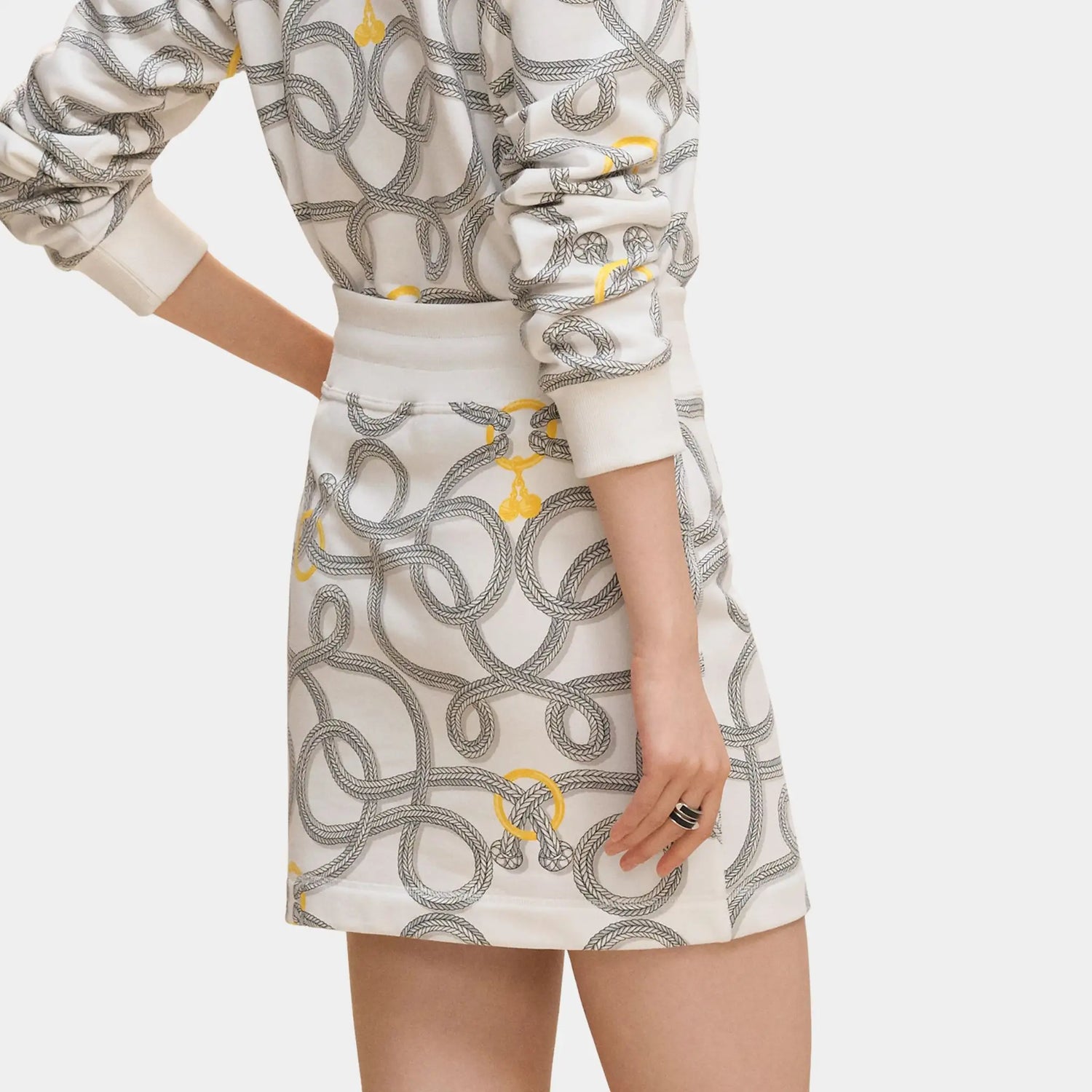 Hermes Palefroi Remix Printed Mini Skirt, Blanc Casse, Close