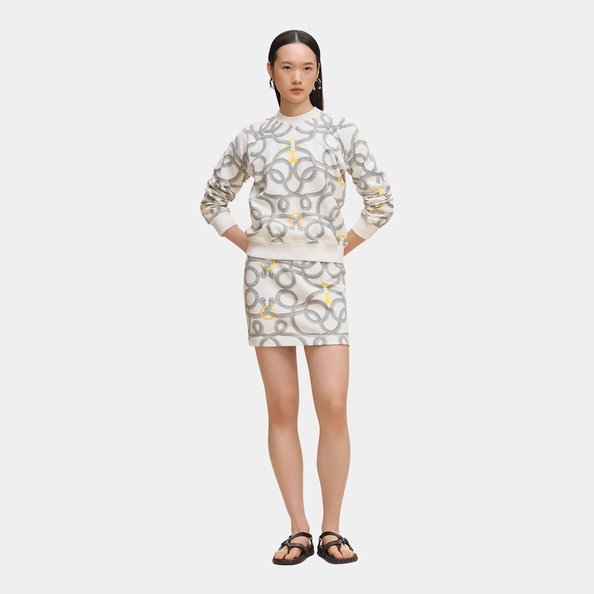 Hermes Palefroi Remix Printed Mini Skirt, Blanc Casse, Front