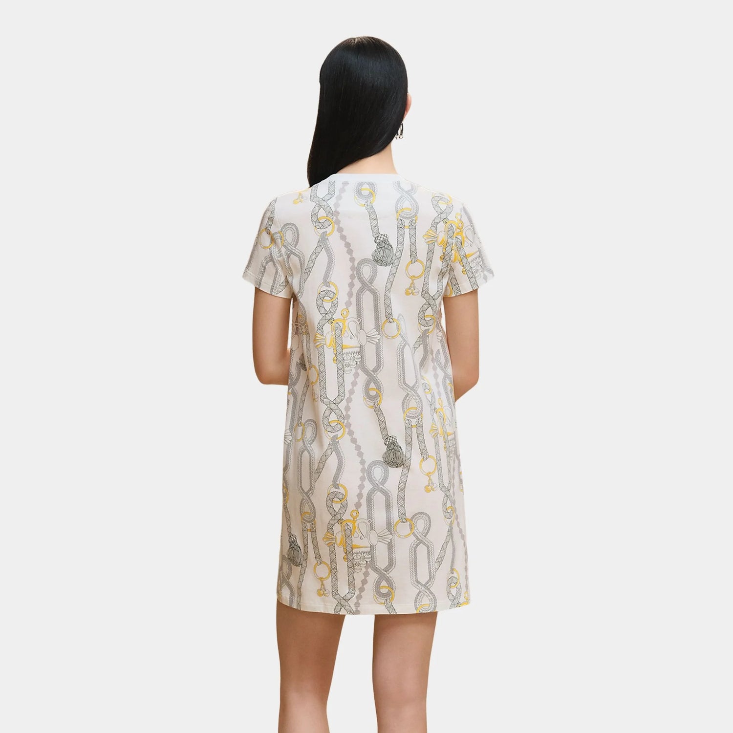 Hermes Palefroi Remix Printed Straight Dress, Blanc, Back