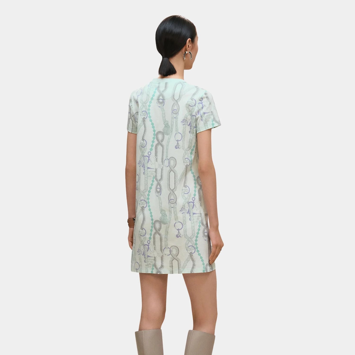 Hermes Palefroi Remix Printed Straight Dress, Vert Embrun, Back