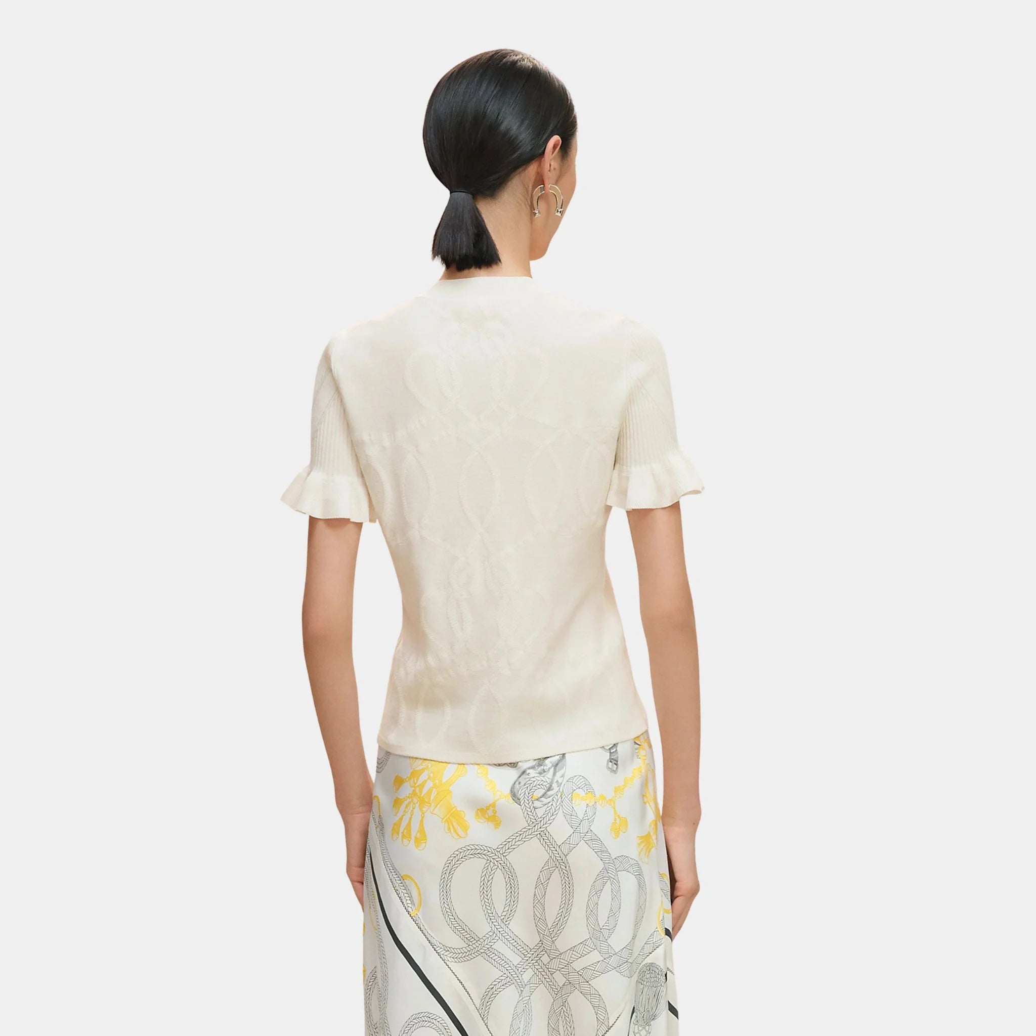 Hermes Palefroi Remix Short-sleeve Sweater in Wool, Blanc Naturel, Back