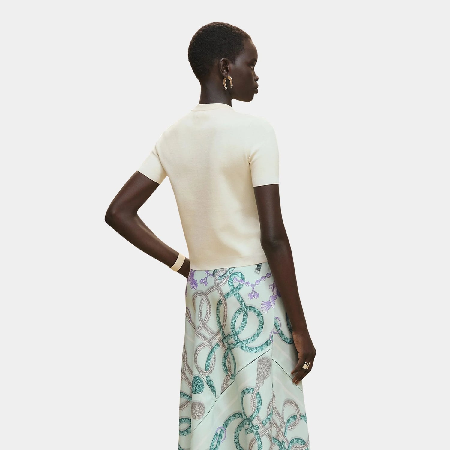 Hermes Palefroi Remix Short-sleeve Sweater in Knit, Blanc Naturel, Back