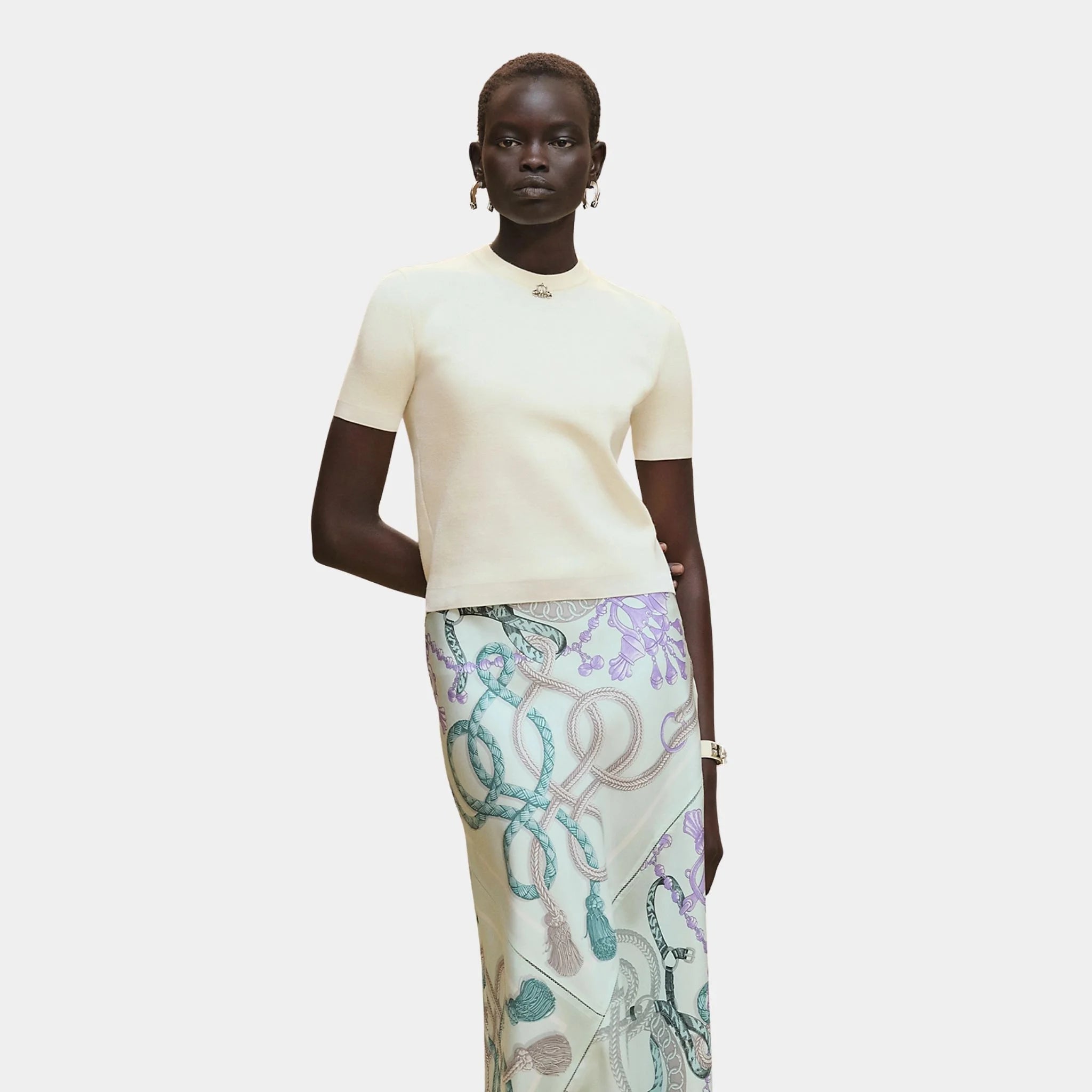 Hermes Palefroi Remix Short-sleeve Sweater in Knit, Blanc Naturel, Front