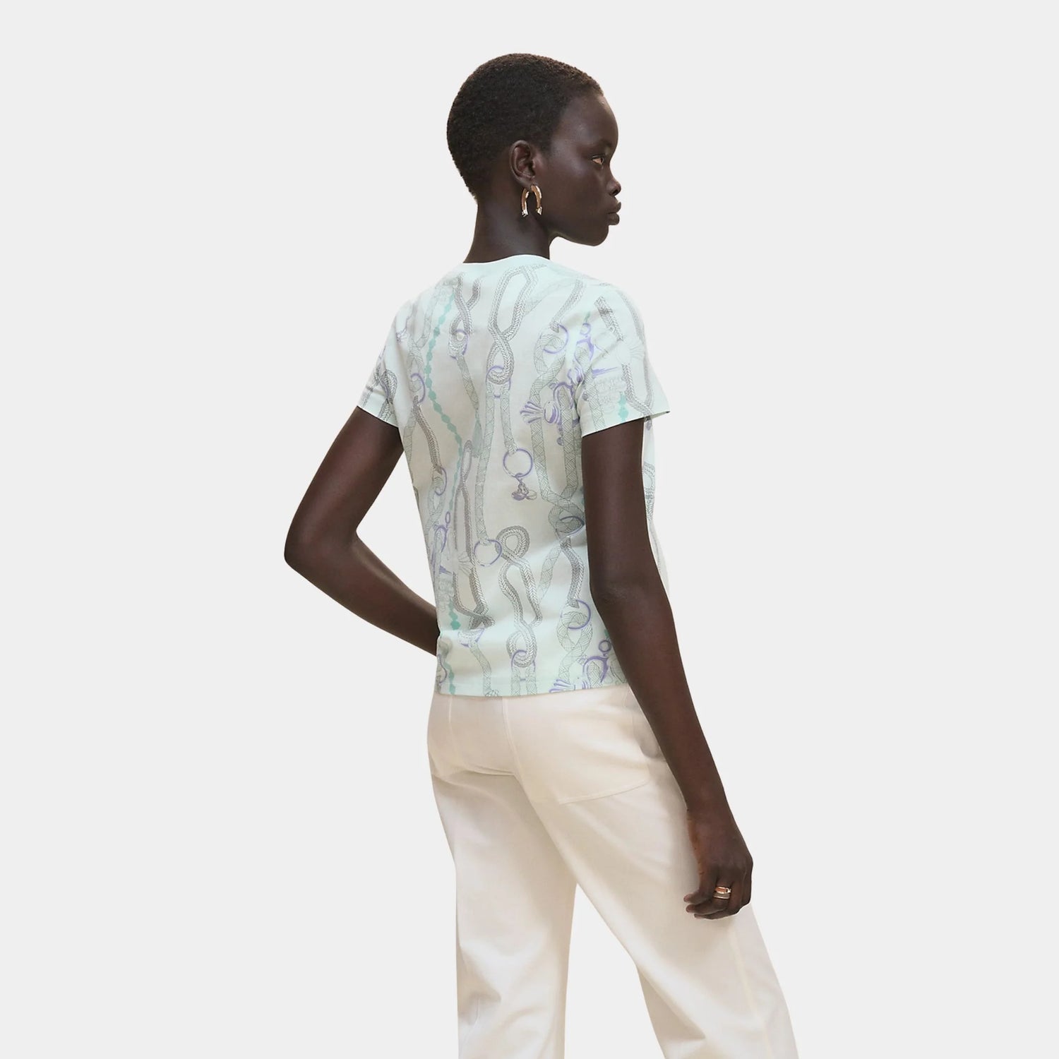 Hermes Palefroi Remix Straight T-shirt, Blanc, Vert Embrun, Back