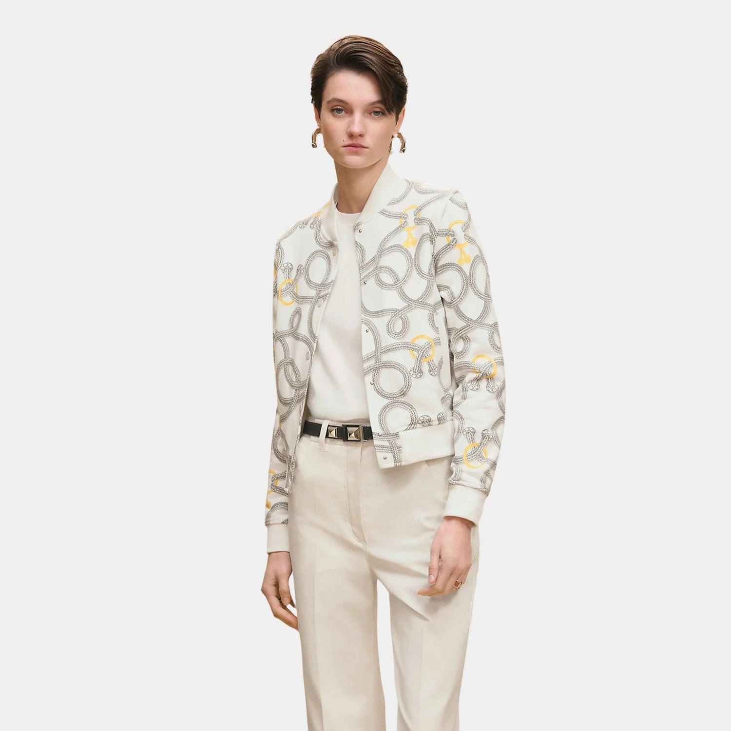 Hermes Palefroi Remix Varsity Jacket, Blanc Casse, Front