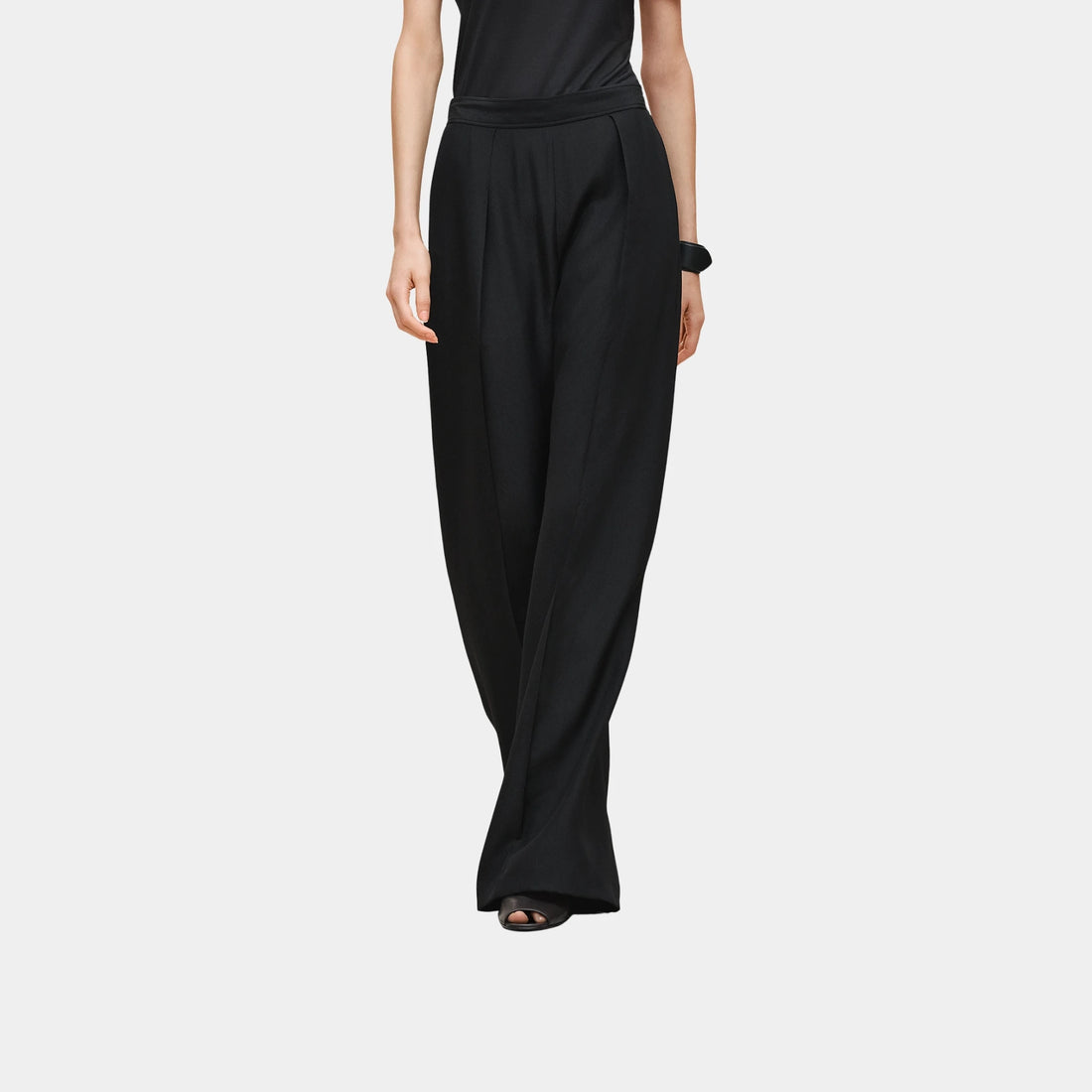 Hermes Pants in Crepe Silk Cavalry, Noir, Front