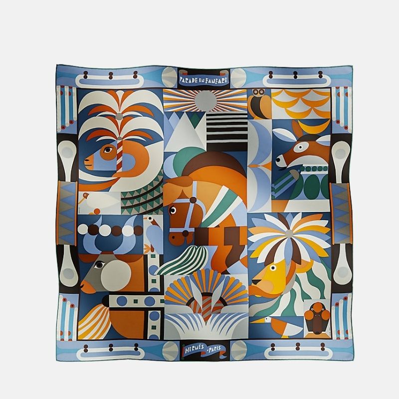 Hermes Parade En Fanfare Scarf 90, Sky Blue