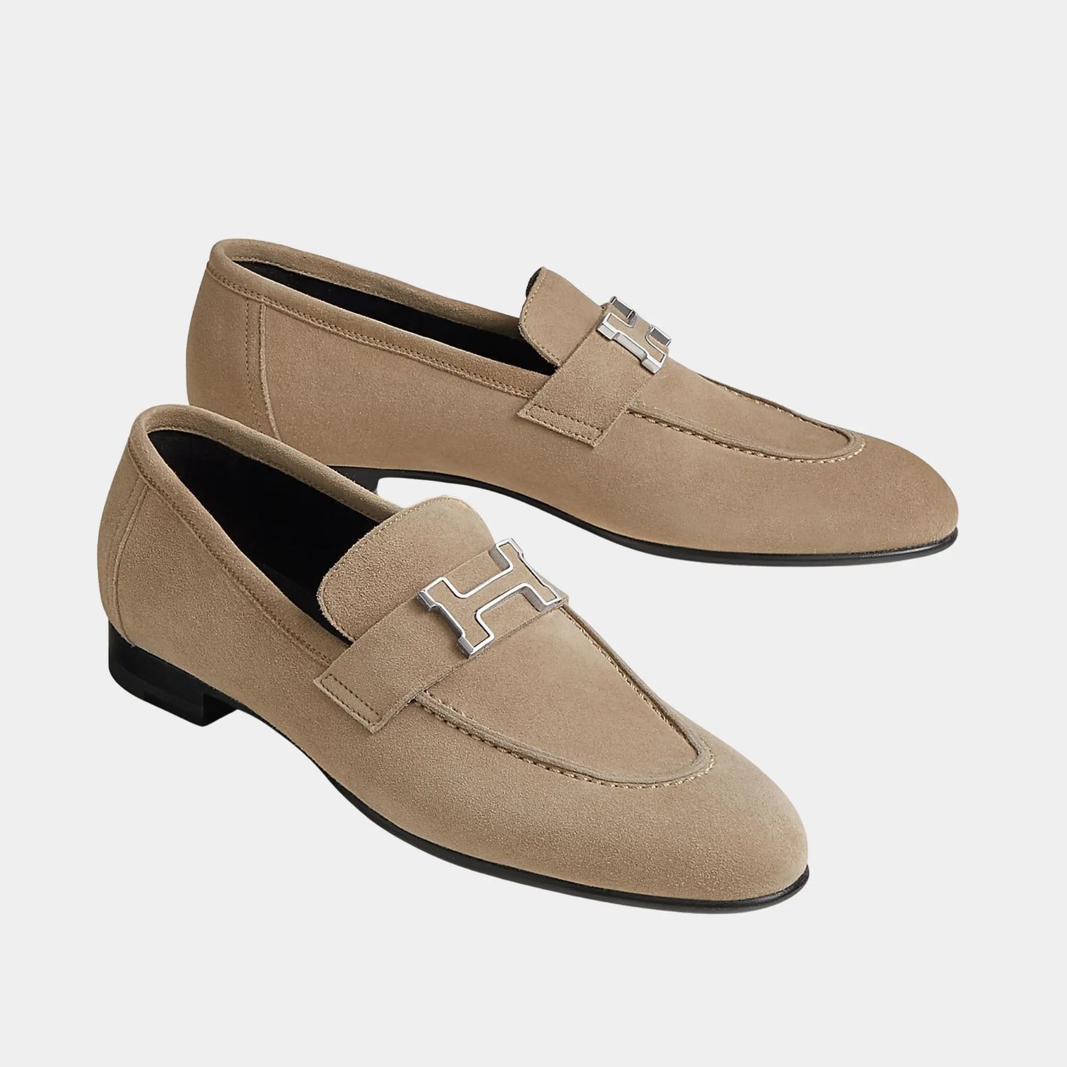 Hermes Paris Loafer in Goat Suede Women, Beige Sable, Front