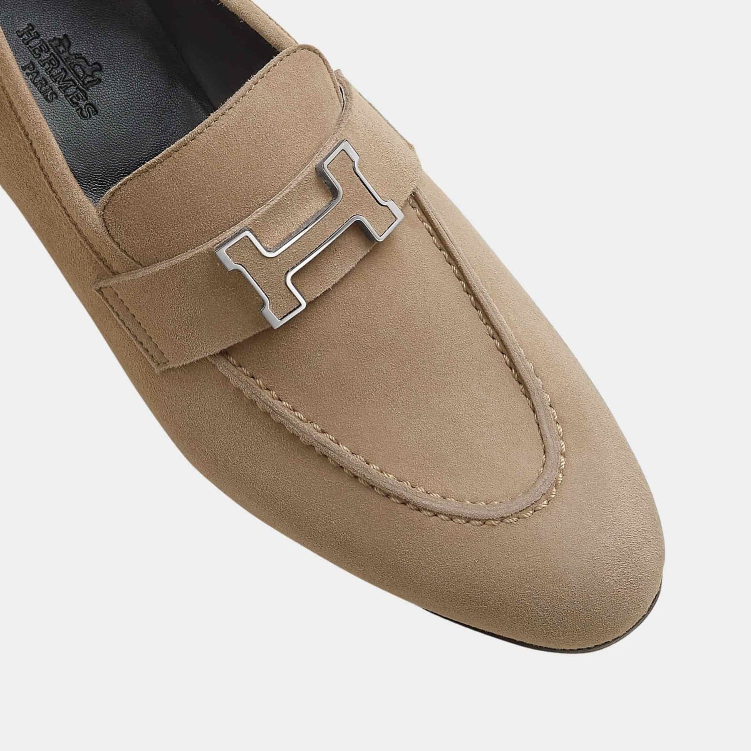 Hermes Paris Loafer in Goat Suede Women, Beige Sable, Top