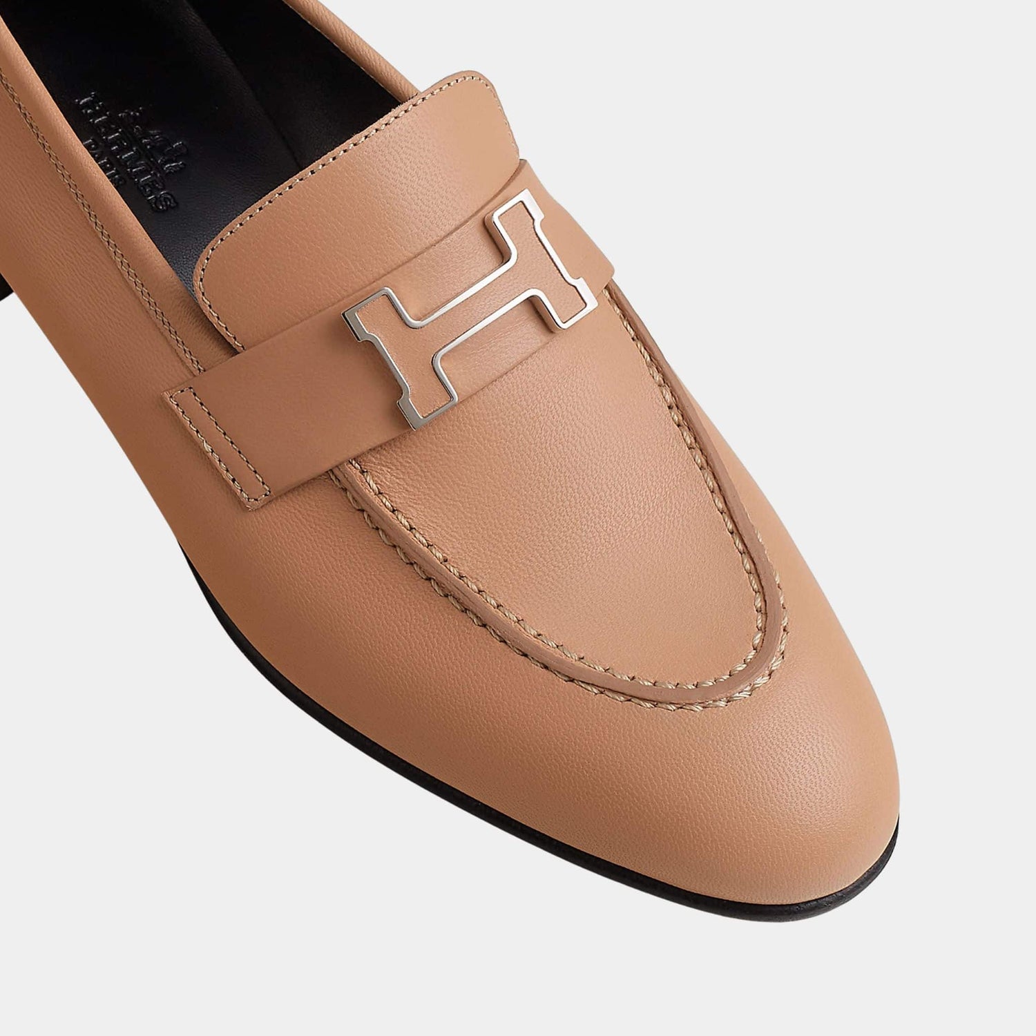 Hermes Paris Loafer Goatskin Paris Buckle Women, Beige Perlino, Top