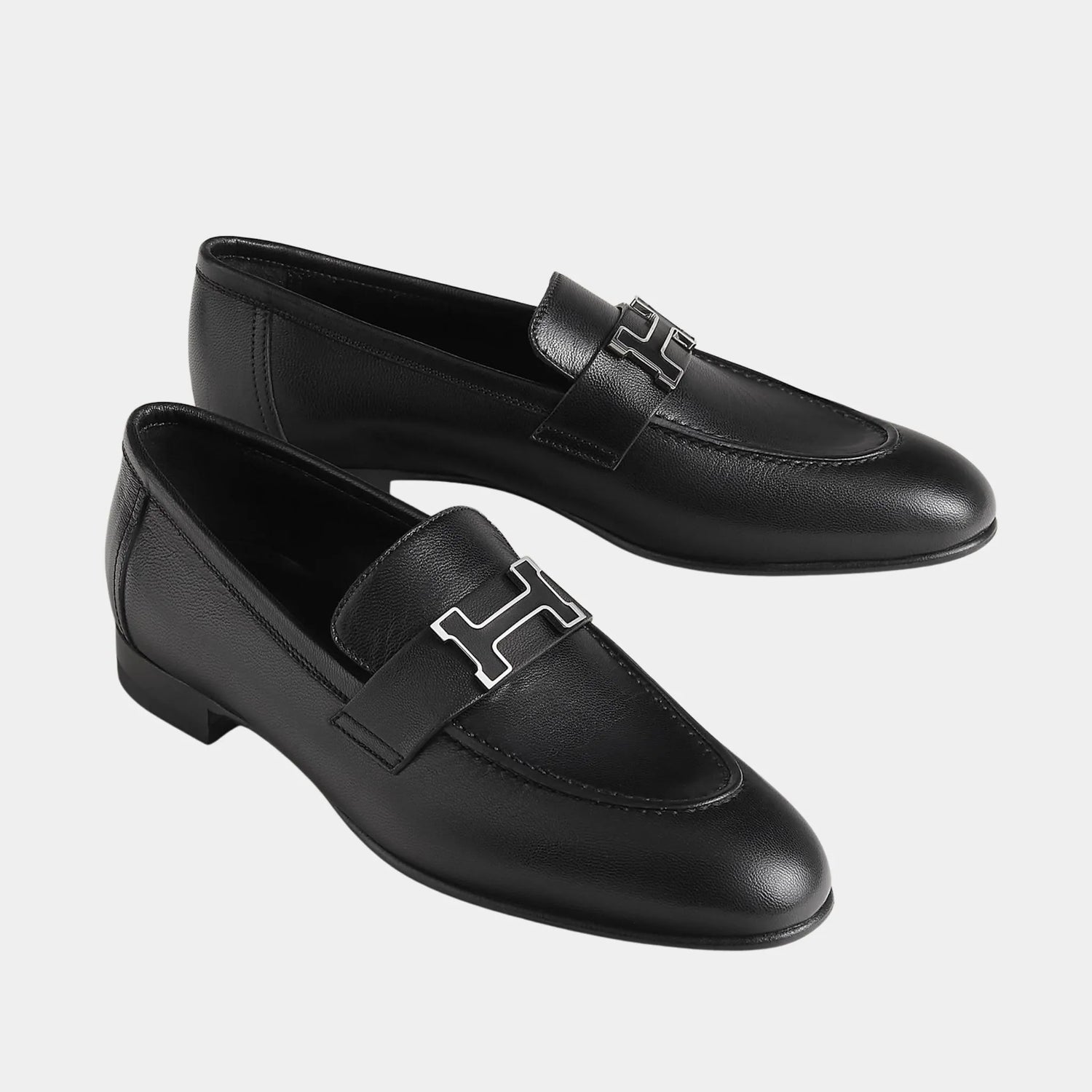 Hermes Paris Loafer Goatskin Paris Buckle Women, Noir, Front