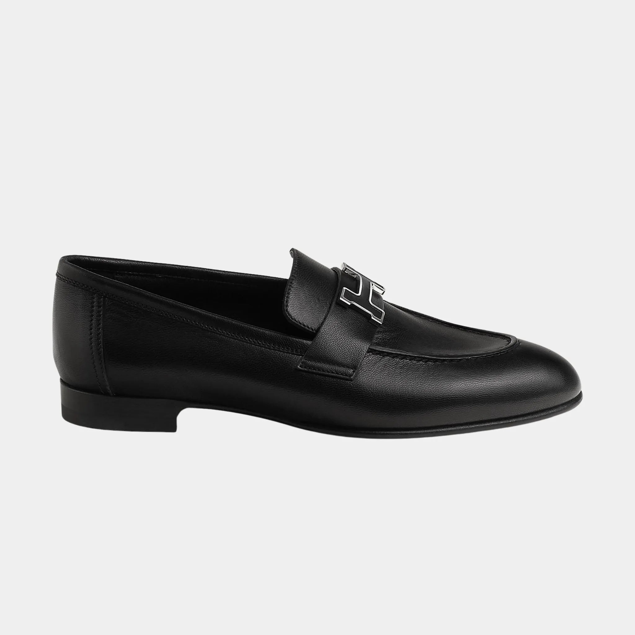 Hermes Paris Loafer Goatskin Paris Buckle Women, Noir, Side