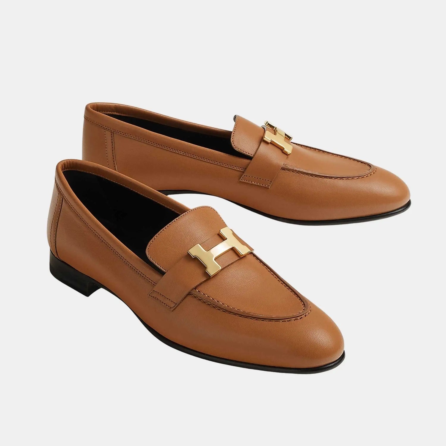 Hermes Paris Loafer in Goatskin with Permabrass Plated Buckle Women, Naturel, Front