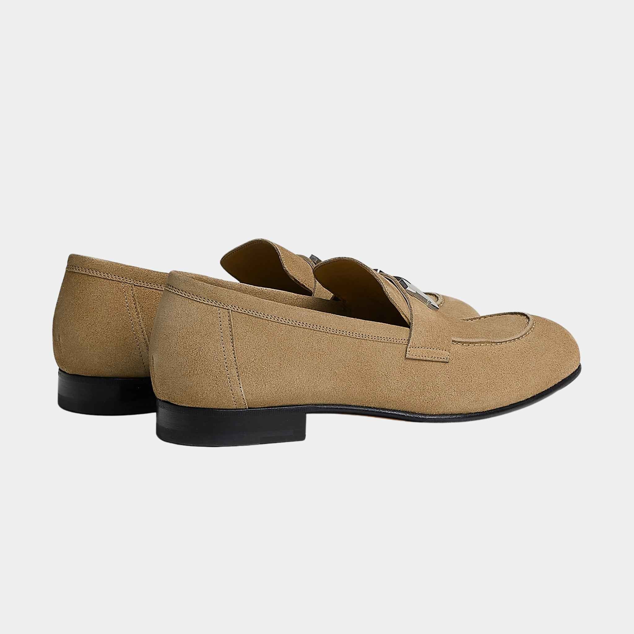 Hermes Paris Loafer in Suede Goatskin Men, Beige Dune, Back