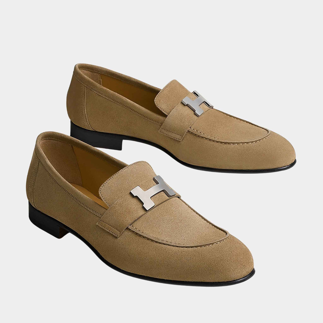 Hermes Paris Loafer in Suede Goatskin Men, Beige Dune, Front