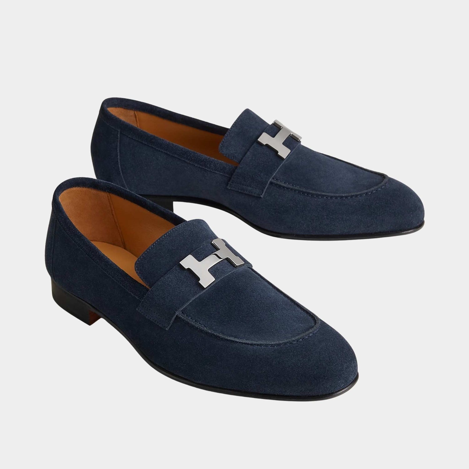 Hermes Paris Loafer in Suede Goatskin Men, Bleu Ocean, Front