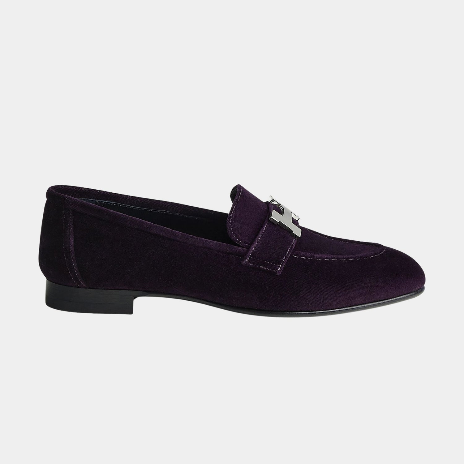 Hermes Paris Loafer in Velvet Women, Violet Fonce, Side