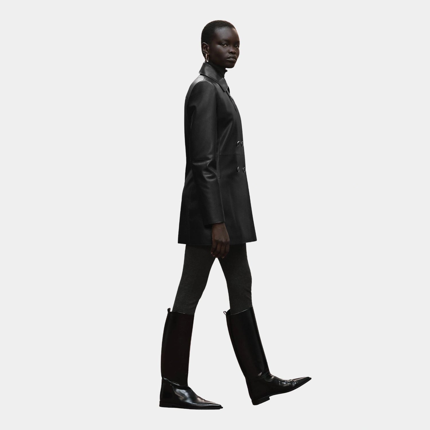 Hermes Pea Coat in Grained Calfskin, Noir, Side