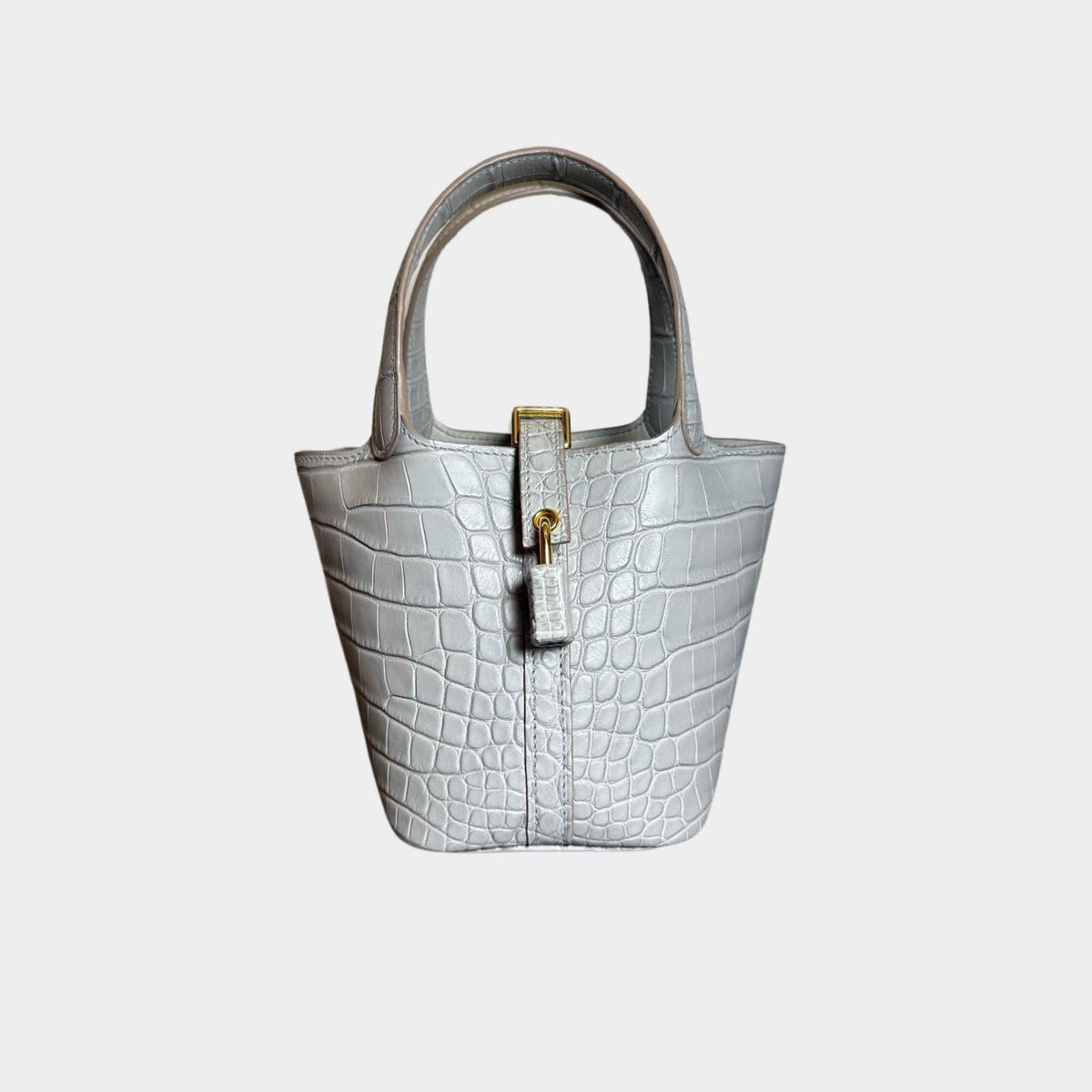 حقيبة Picotin Micro Gris Perle من جلد التمساح Matte Croc