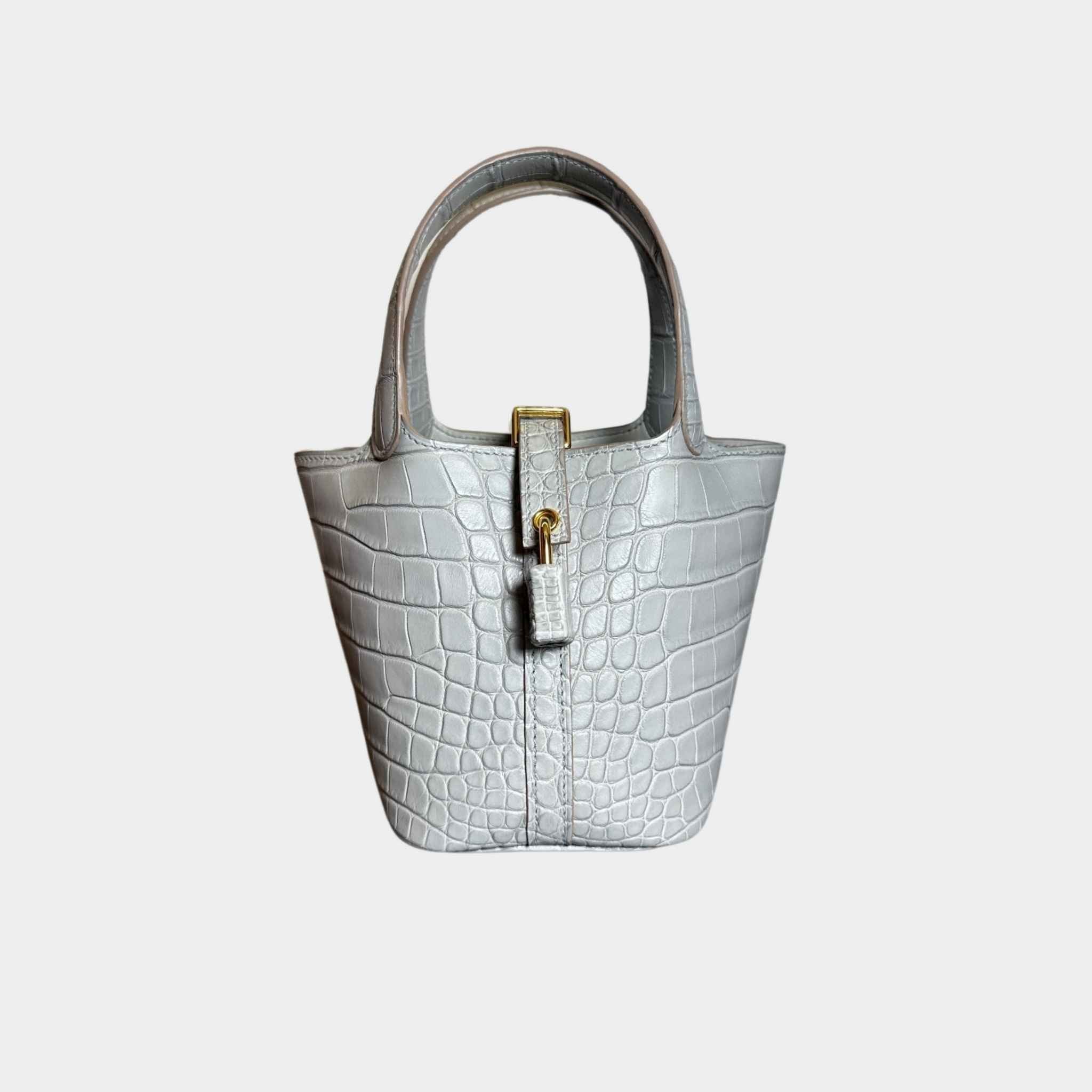Hermes Picotin Micro Gris Perle Matte Croc