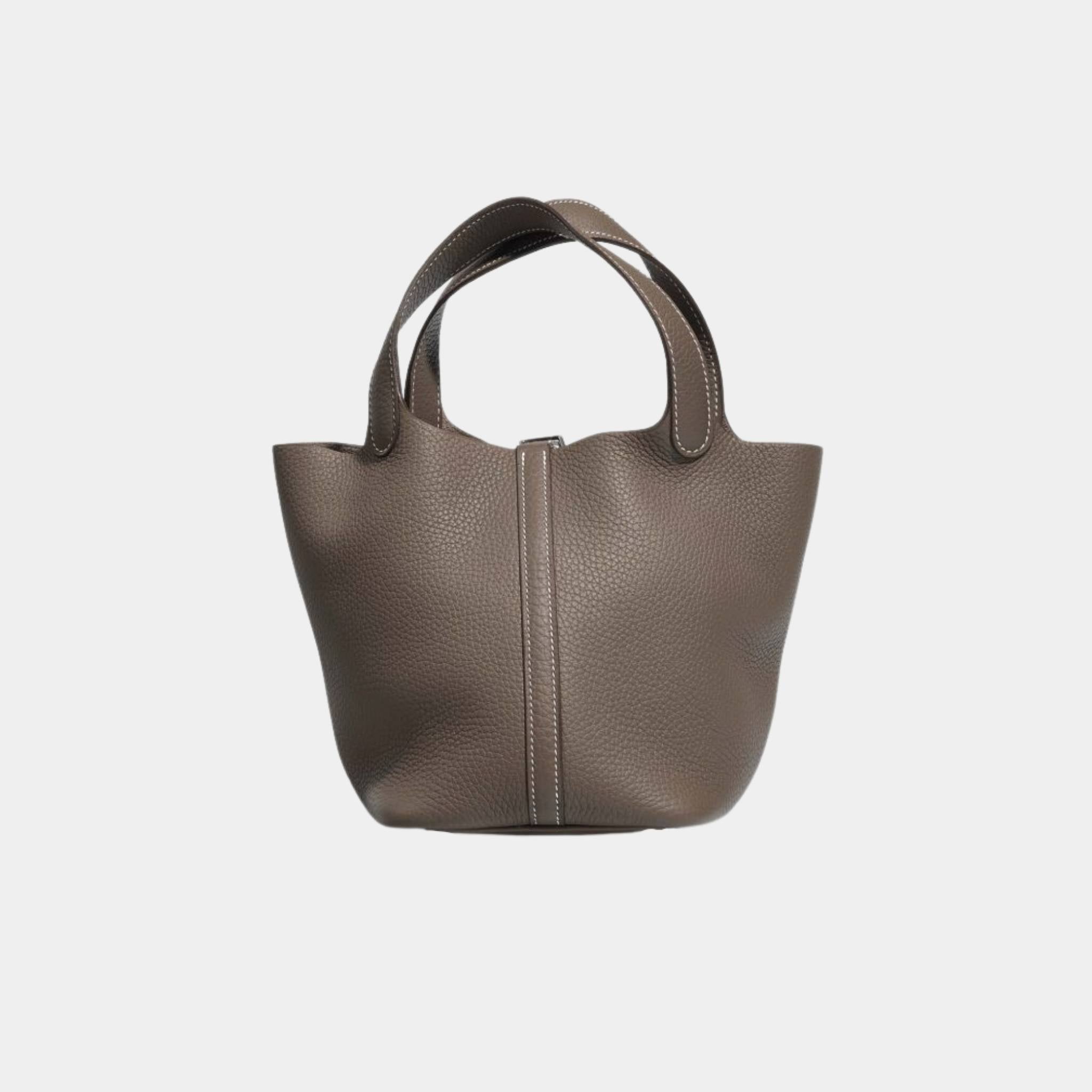 Hermes Picotin 18 Taurillon Clemence Etoupe PHW, Back