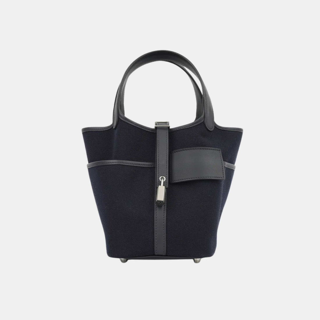 Hermes Picotin 18 Toile Goeland-Swift Cargo Bleu Marine/Black PHW, Front