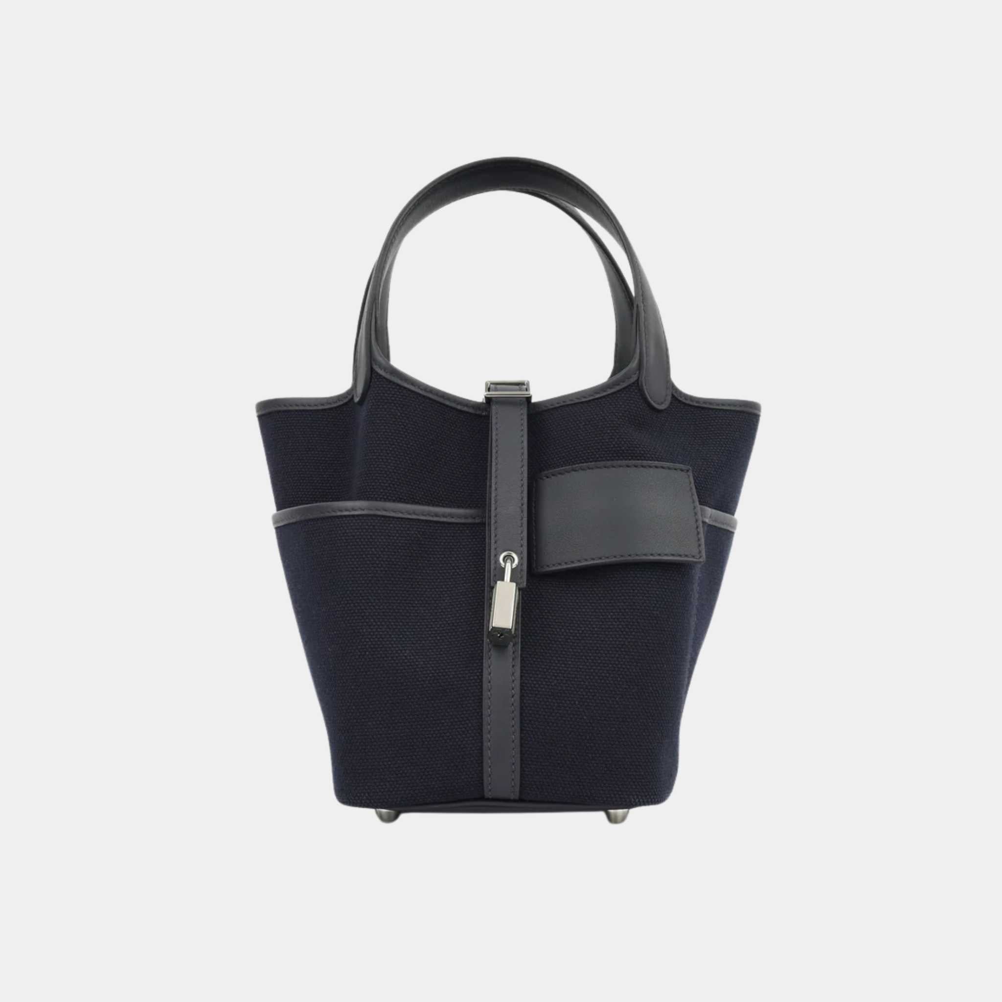 Hermes Picotin 18 Toile Goeland-Swift Cargo Bleu Marine/Black PHW, Front