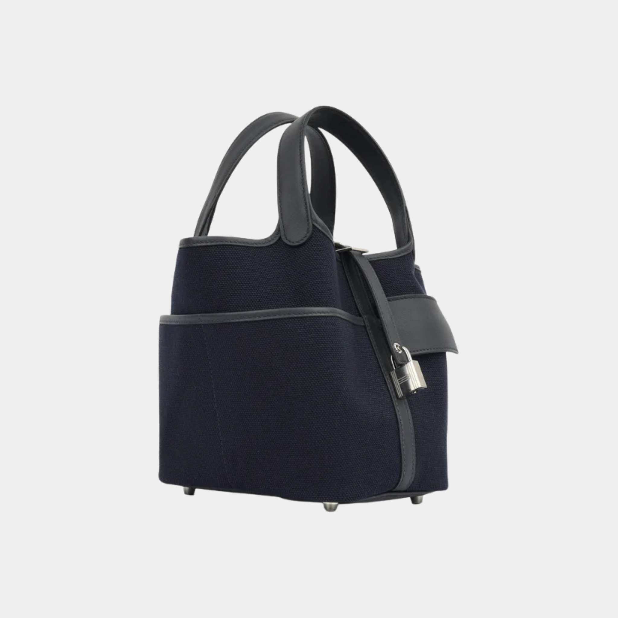 Hermes Picotin 18 Toile Goeland-Swift Cargo Bleu Marine/Black PHW, Side