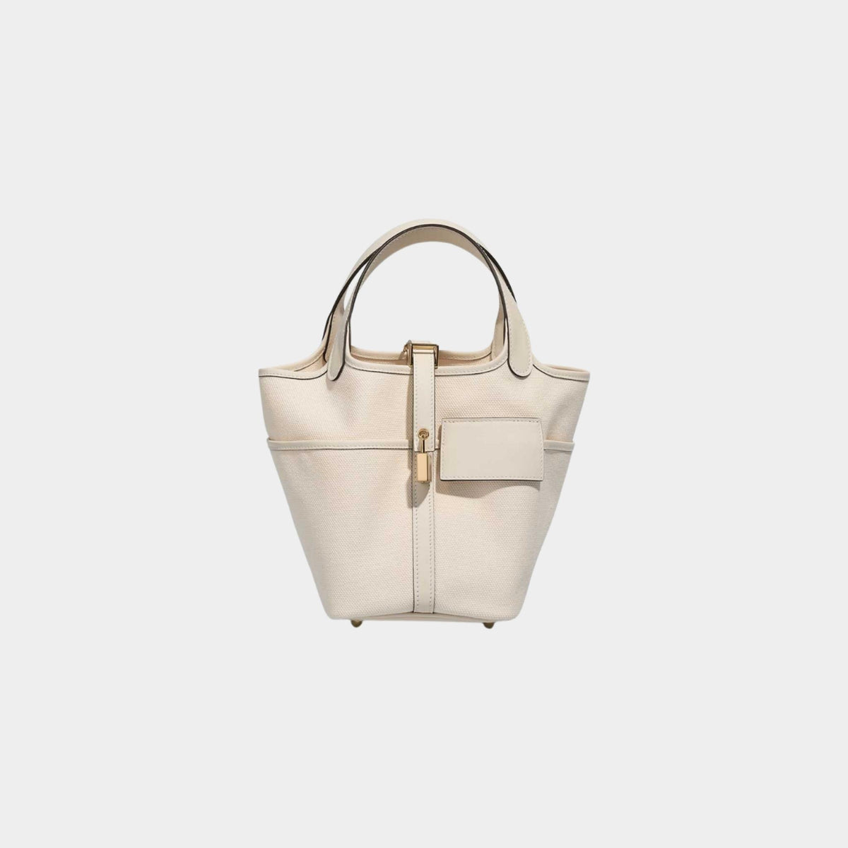 حقيبة Picotin Cargo 18 من Toile Goeland وجلد Swift باللون Nata مع إكسسوارات ذهبية