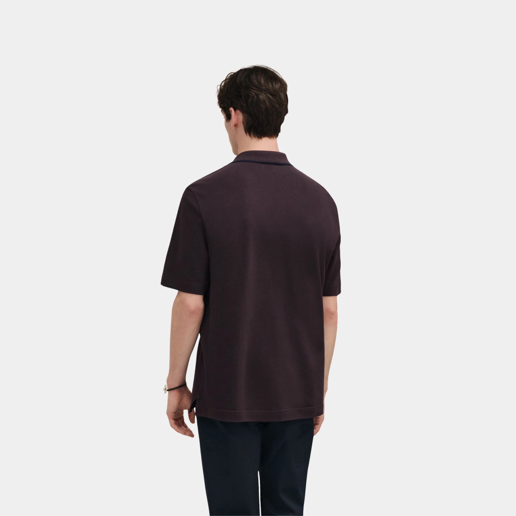 Hermes Piqures sellier Short-sleeve Polo Shirt in Cotton, Prunoir, Back