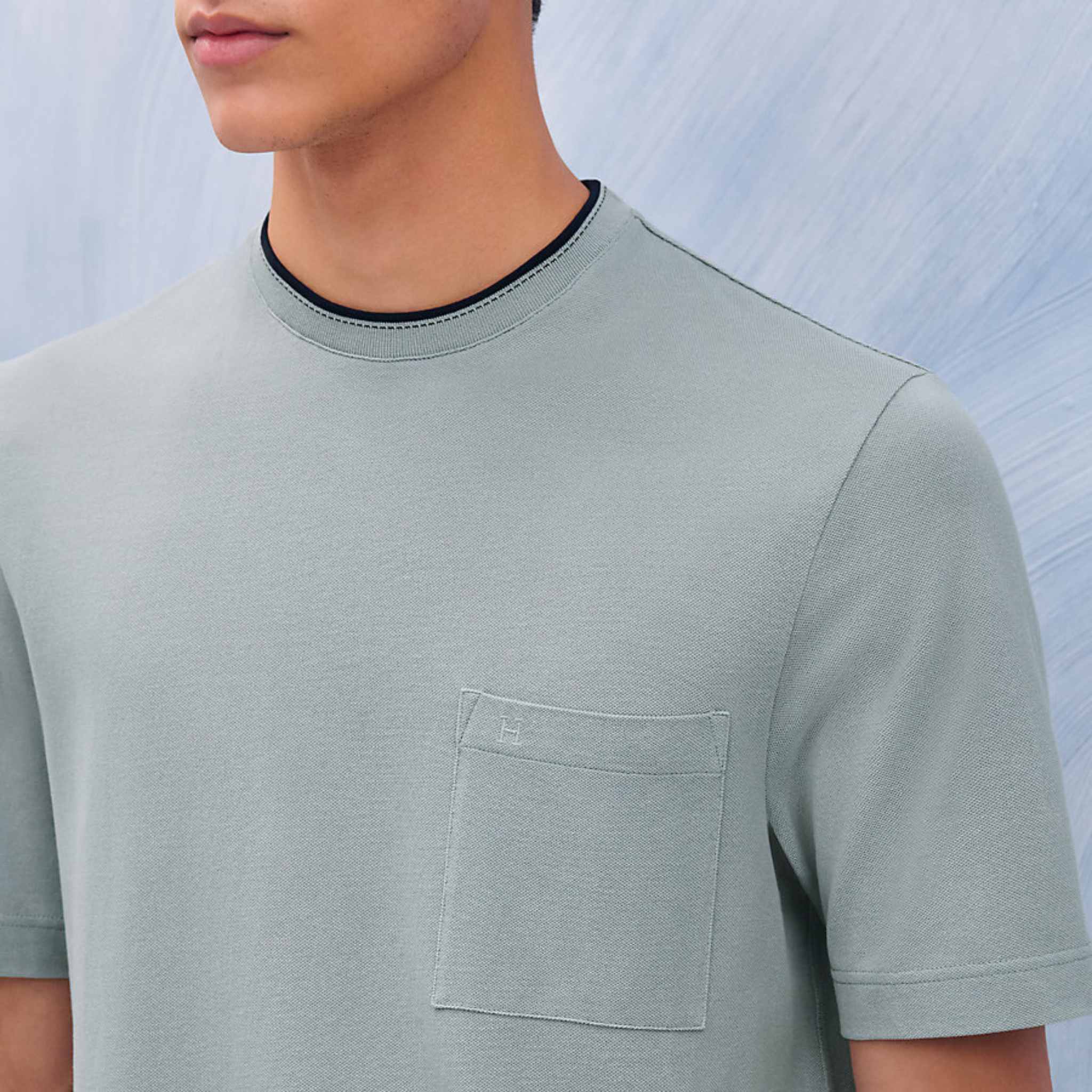 Hermes Piqures Sellier T-Shirt Nuage, Front, Closeup