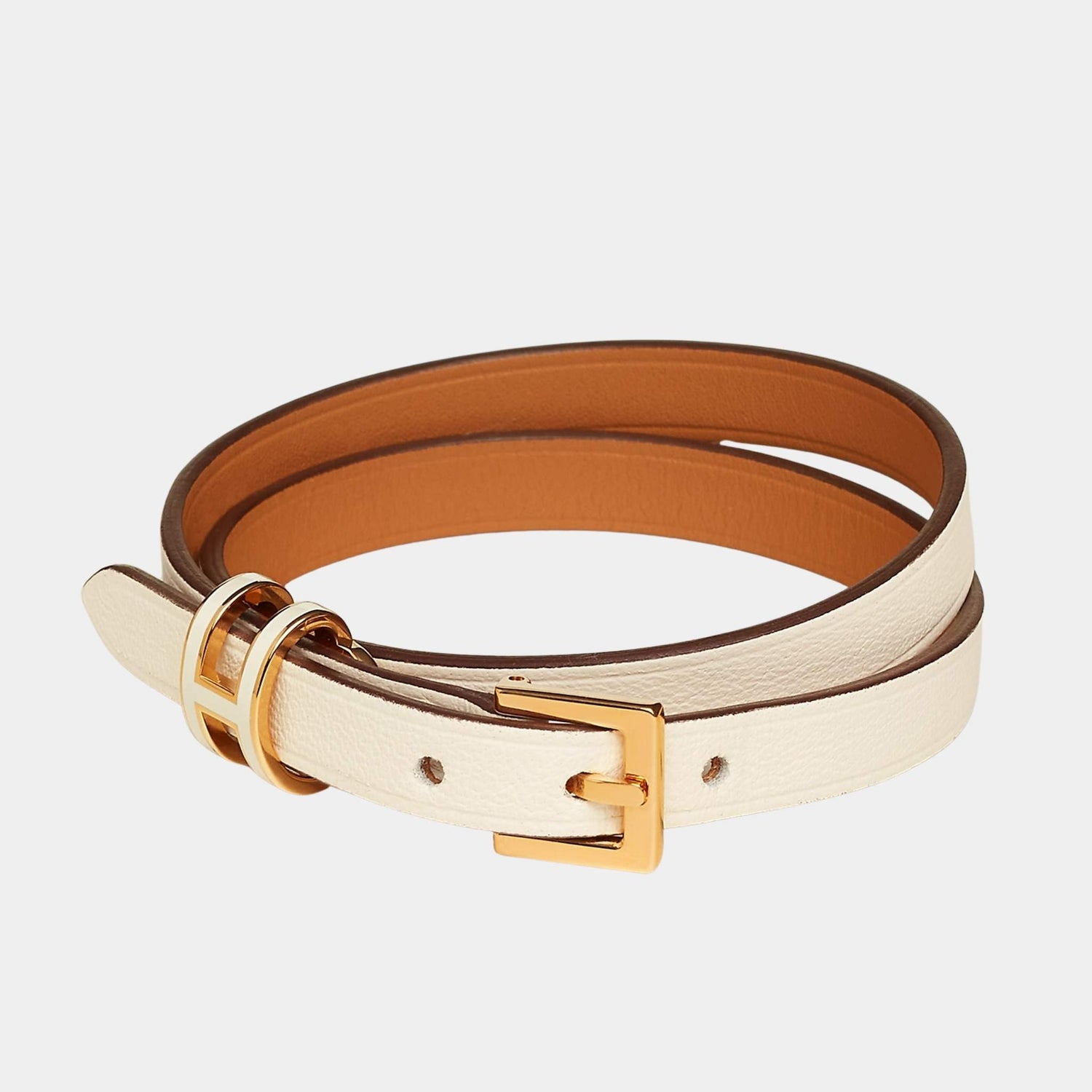 Hermes Pop H Double Tour Bracelet Swift Calfskin Gold Plated, Nata